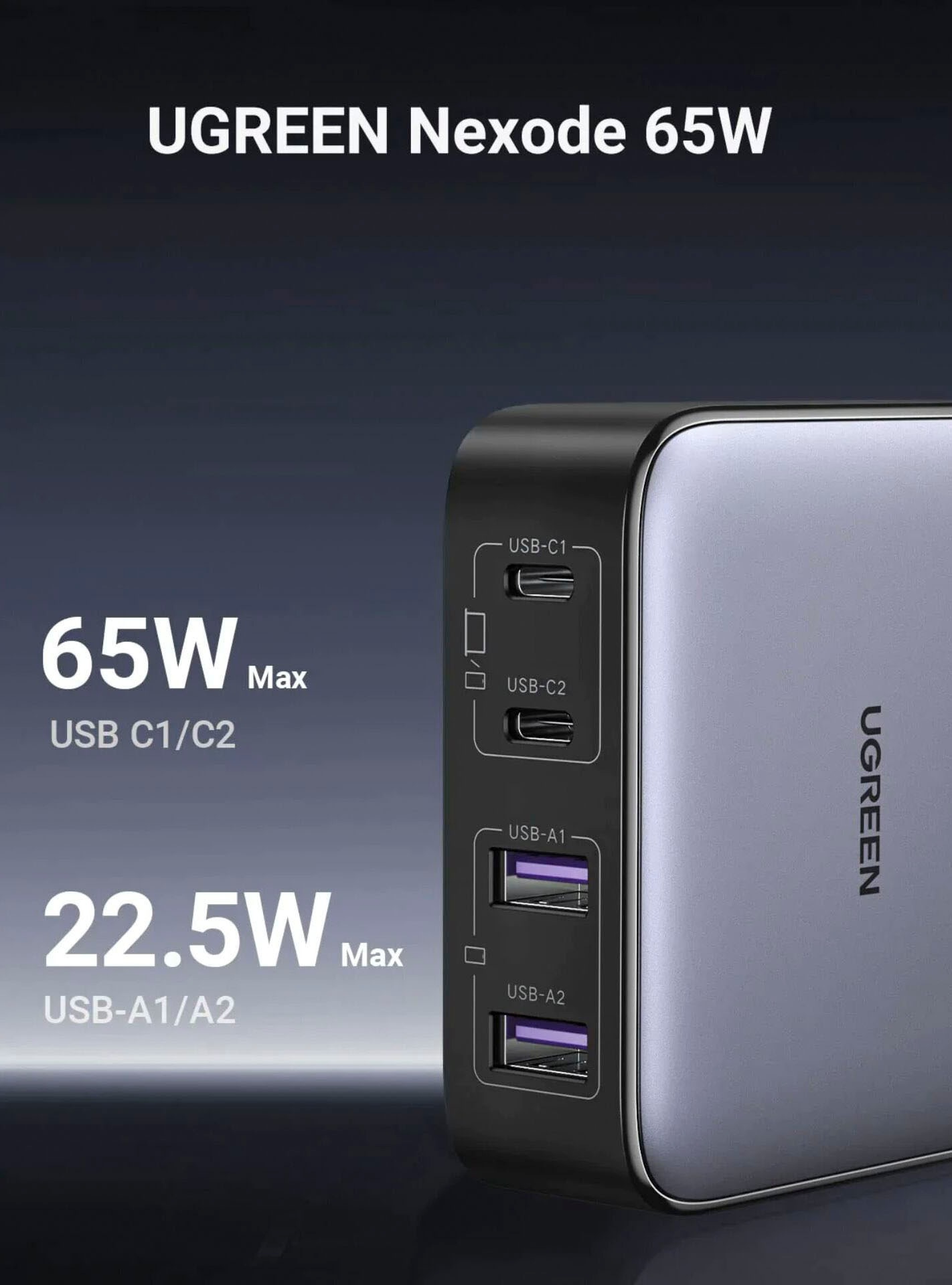 UGREEN USB-Ladegerät »Nexode 2*USB-A + 2*USB-C 65W Desktop Fast Charger«
