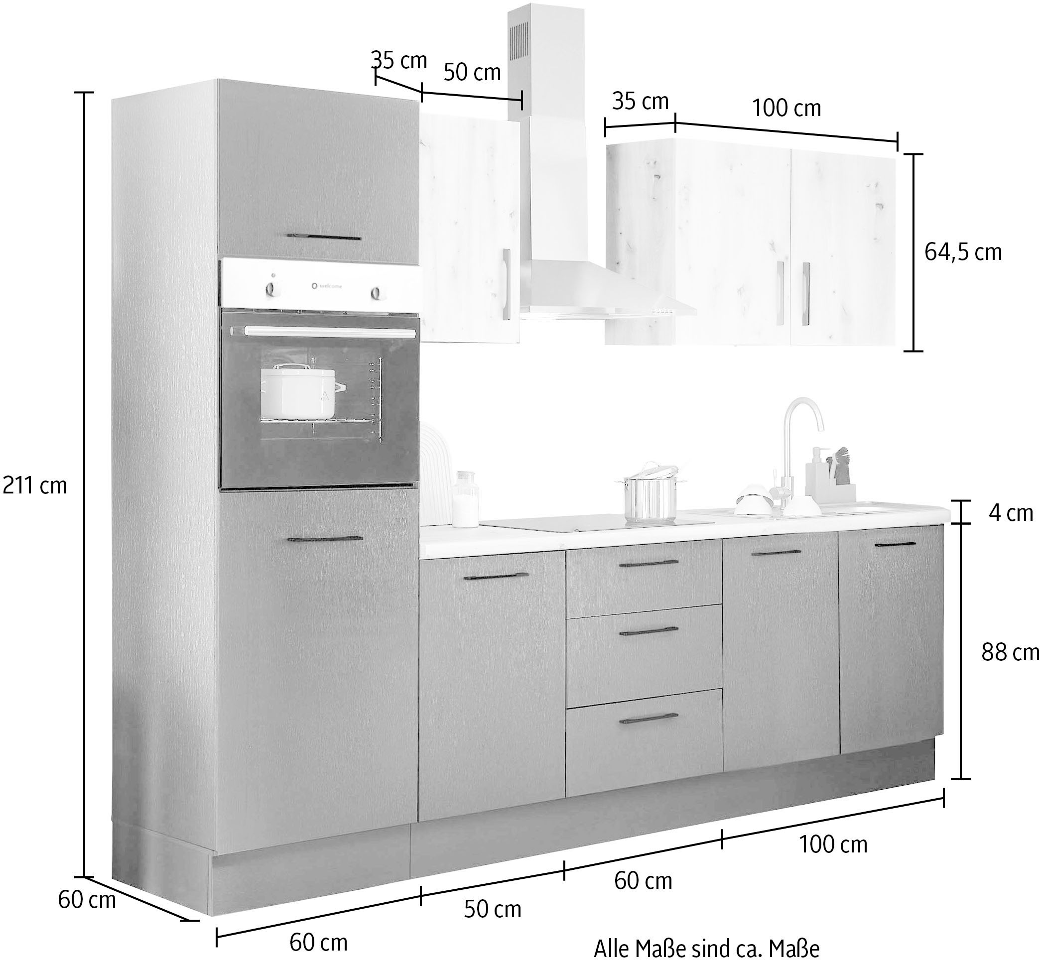 BASIC by Balculina Küchenzeile »Turin«, Breite 270 cm, wahlweise mit E-Geräten