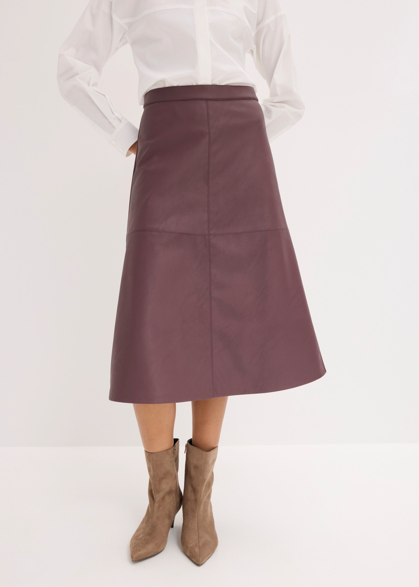 bonprix Midirock aus Lederimitat, Regular Fit, Midi-Länge, eleganter Stil