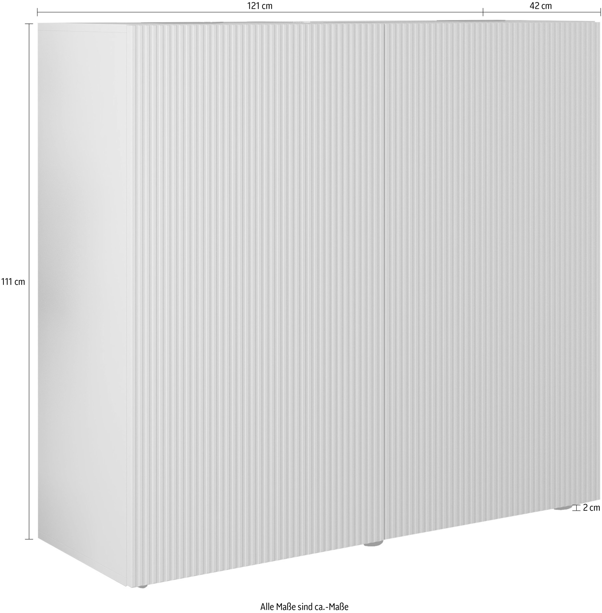 INOSIGN Highboard »Rio Höhe 111 cm u. Breite 120 cm, Kommode mit 2 Türen,«, geriffelte Front, modern u. elegant, viel Stauraum