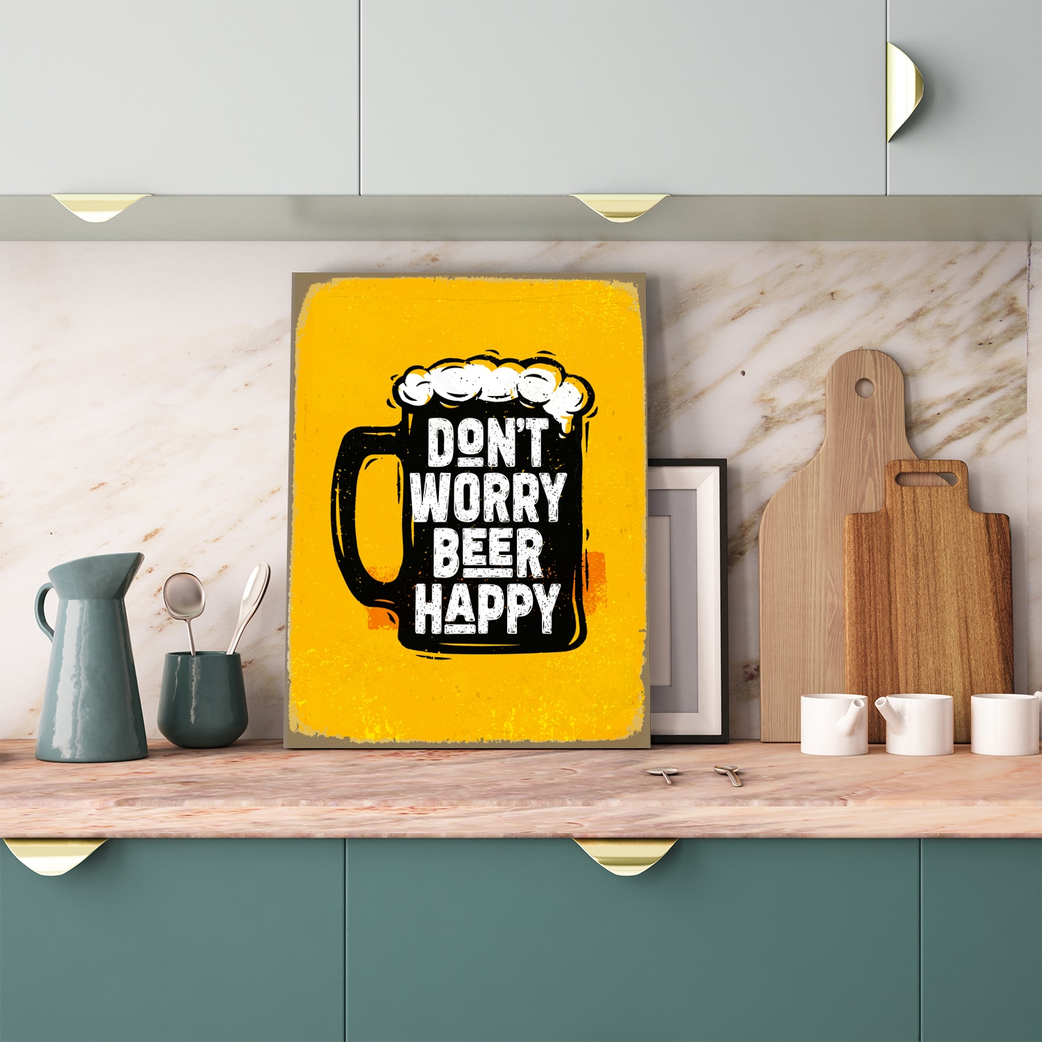 queence Metallbild "Beer Happy Spruch Stahlschild Blechschild", (1 St.), 20x30x0,2cm - mit 4 Lochbohrung