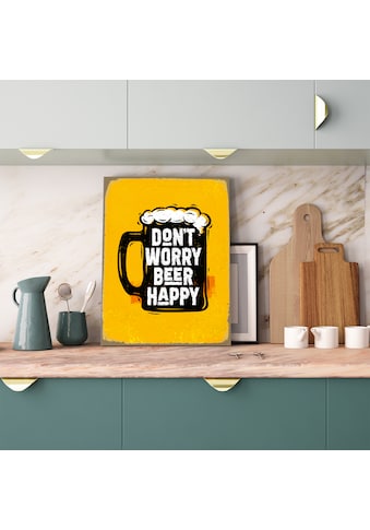 queence Metallbild »Beer Happy Spruch Stahlsch...