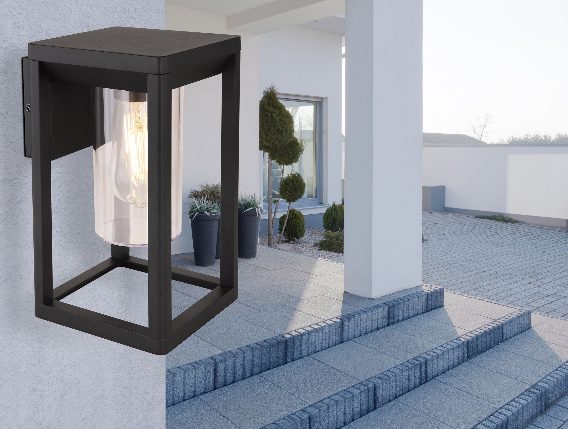 GLOBO LIGHTING Außen-Wandleuchte »CANDELA« E27 1 Stk. Außenleuchte Aluminium, klar, Licht abwärts, IP44, E27 LED