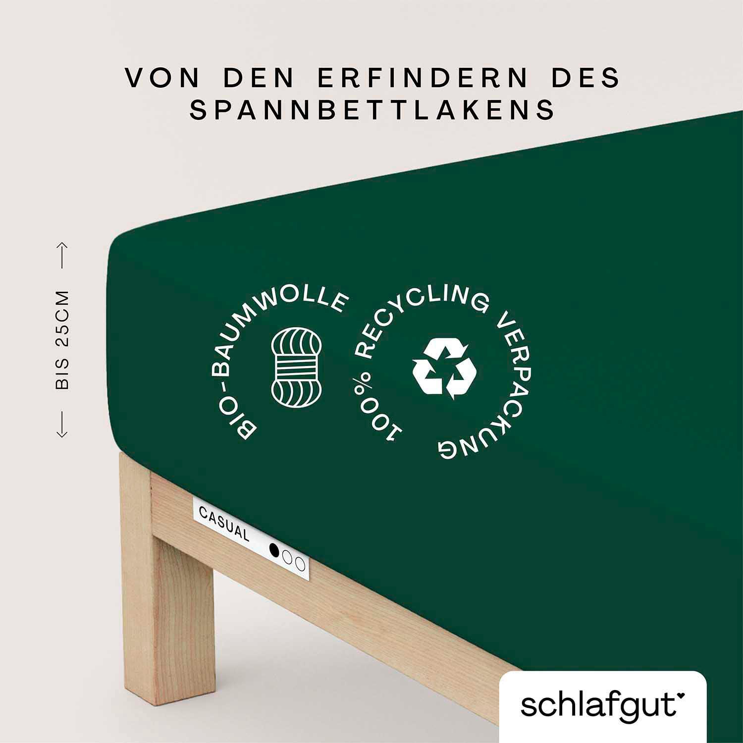 Schlafgut Spannbettlaken "CASUAL Bettlaken 100% gekämmte Bio-Baumwolle, 150 g/m², Spannbetttuch" Bettlaken bis 25 cm Höhe, langlebig, weich, Antipilling-Ausrüstung