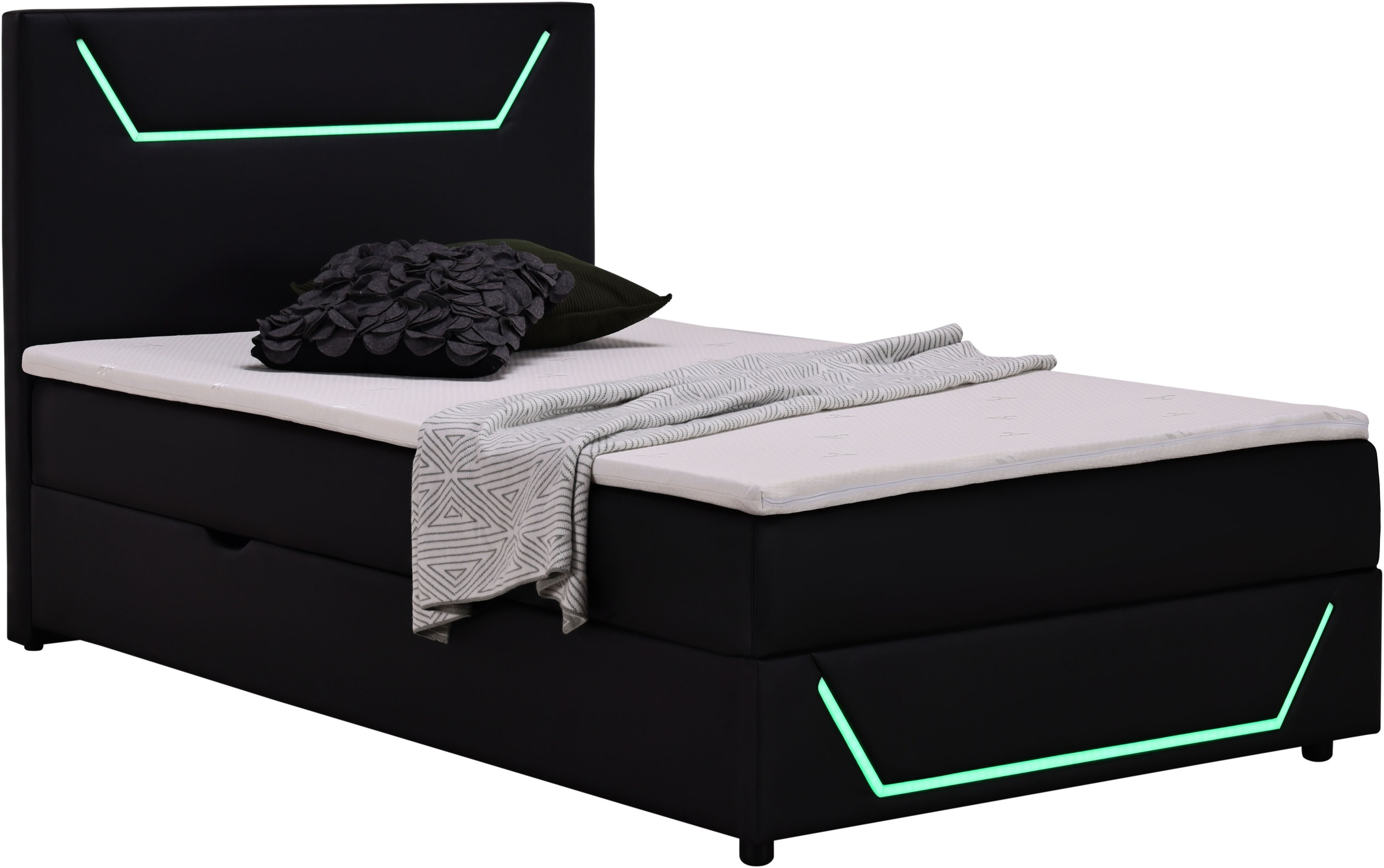 Home affaire Boxbett »GALAXY inkl. Bettkasten, mit grüner LED-Beleuchtung, Breite: 120cm« Gamingbett mit Kunstlederbezug in schwarz, inkl. Topper