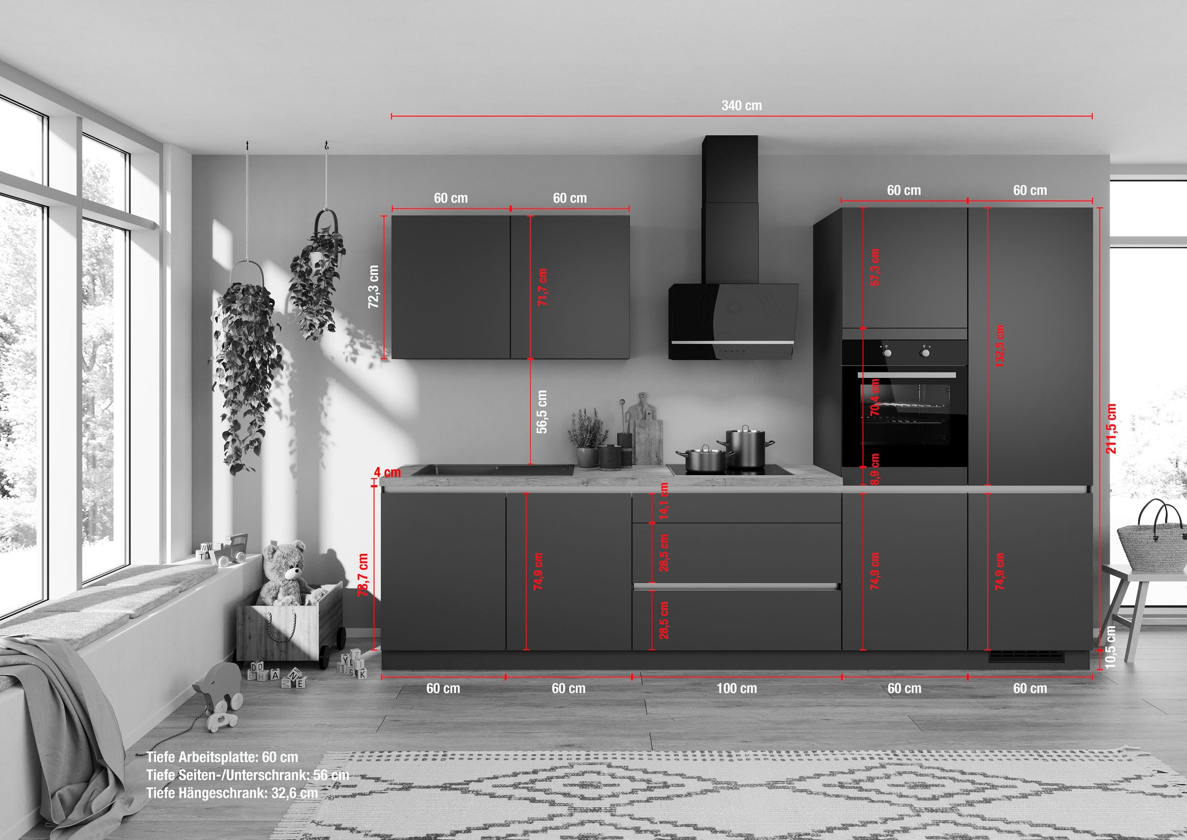 IMPULS KÜCHEN Küche »Dublin«, vormontiert, wahlweise mit E-Geräten, mit  Vollauszug, Breite 340 cm kaufen | BAUR