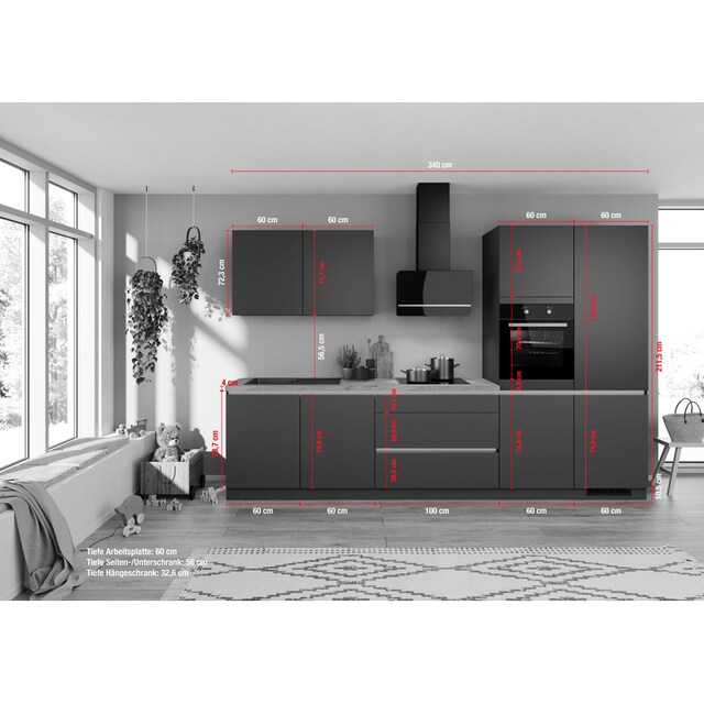 IMPULS KÜCHEN Küche »Dublin«, vormontiert, wahlweise mit E-Geräten, mit  Vollauszug, Breite 340 cm kaufen | BAUR