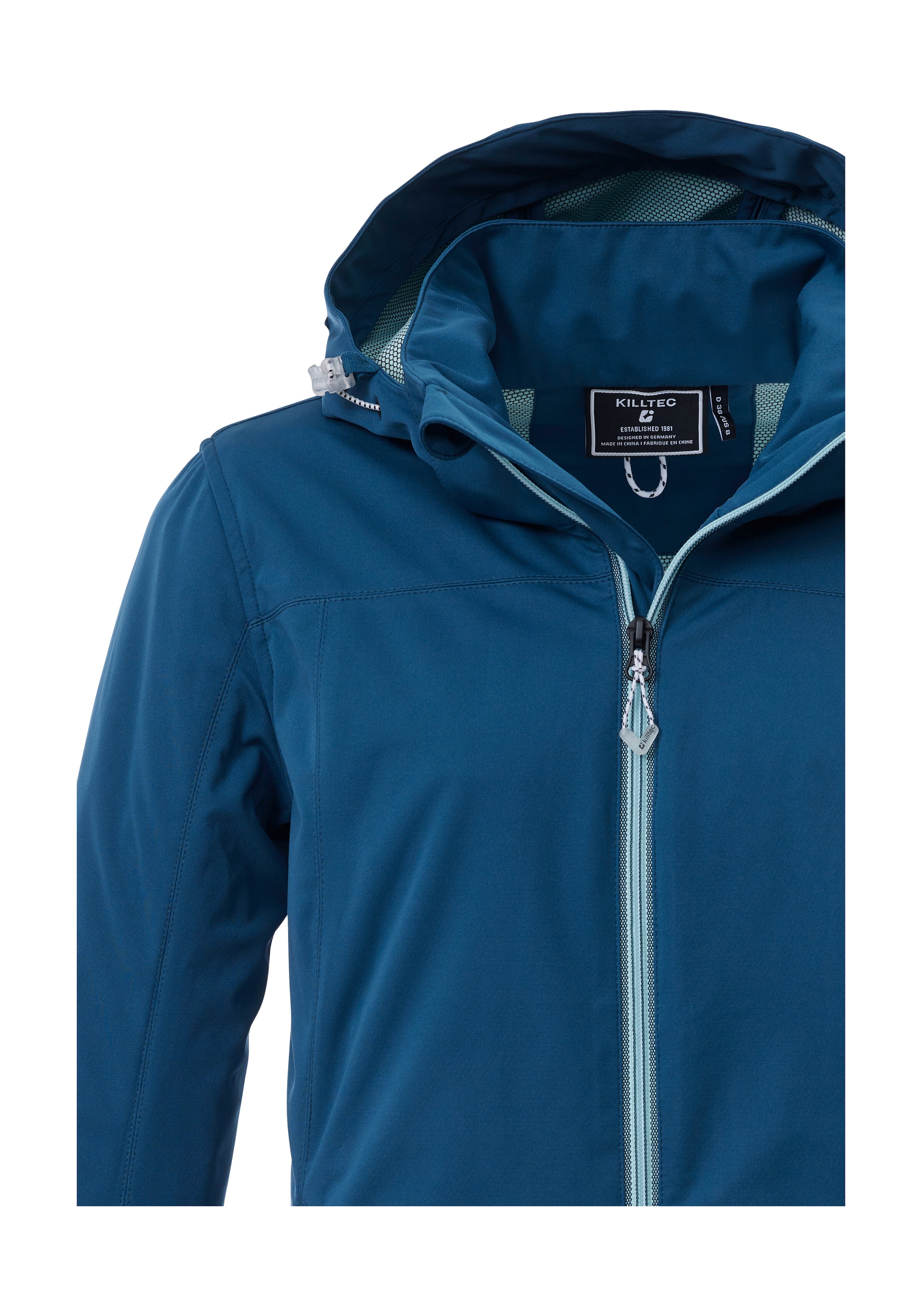 Softshelljacke KILLTEC "KOS 69 WMN SFTSHLL JCKT", Damen, Gr. 40, ocean, Oberseite: 100% Polyester;Rückseite: 100% Polyester, Jacken Softshelljacke, Winddichte, wasserabweisende Damenjacke mit abnehmbarer Kapuze 2