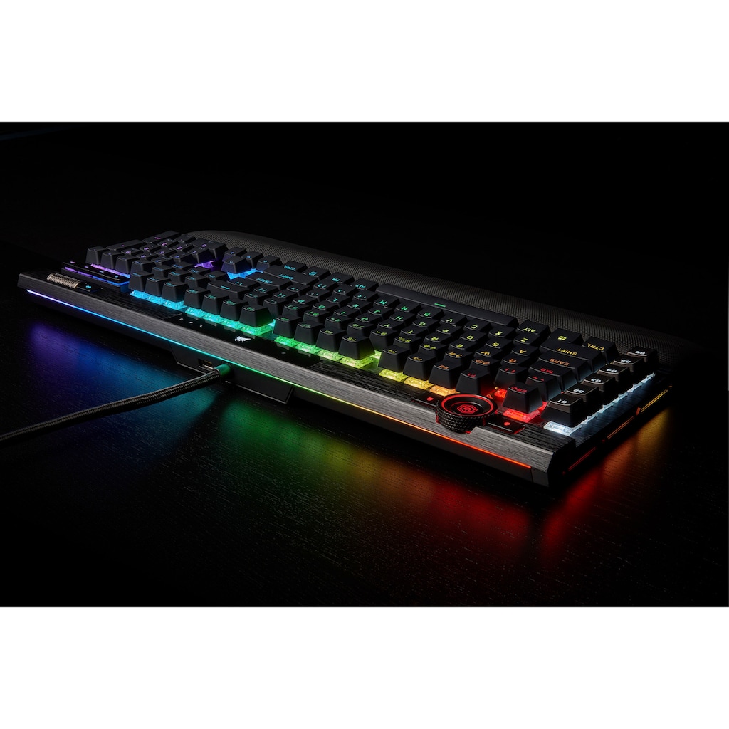 Corsair Gaming-Tastatur »K100 CHERRY MX SPEED«, (programmierbare G-Tasten-Lautstärkeregler-Ziffernblock-Handgelenkauflage)