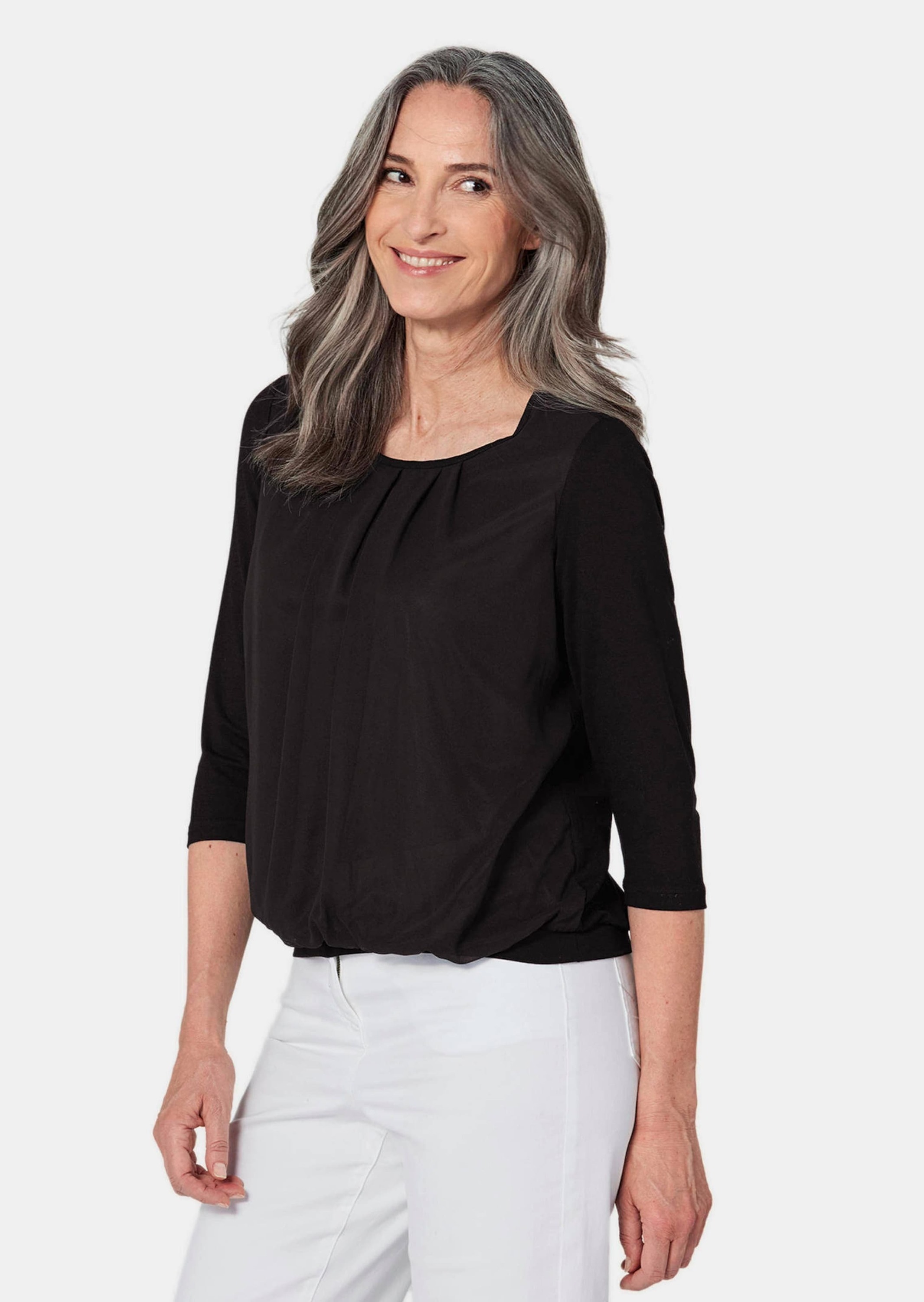 Thumbnail - GOLDNER Kurzarmbluse "Chiffon-Shirt mit 3/4-Arm, Rundhals" keine/nicht relevant