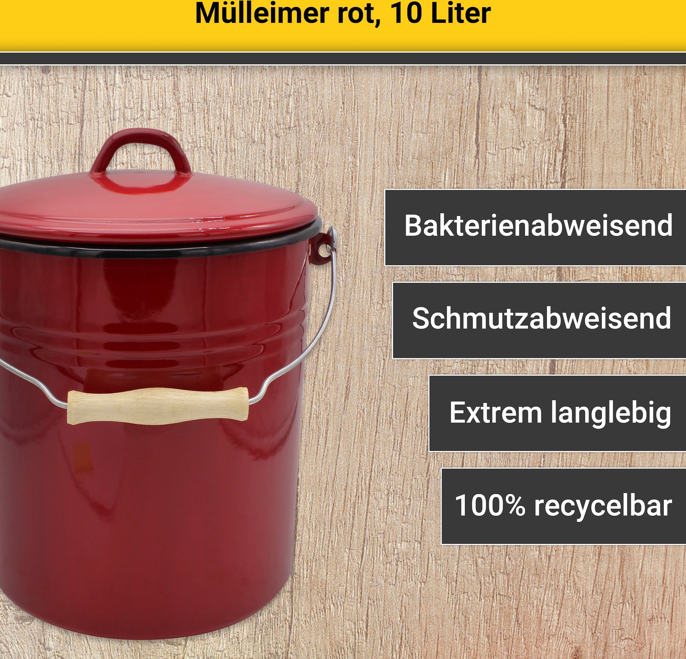 Krüger Mülleimer »Emaille Mülleimer mit Deckel Serie Rio«, schnitt- / kratzfeste Oberfläche, bakterienabweisend, extrem langlebig
