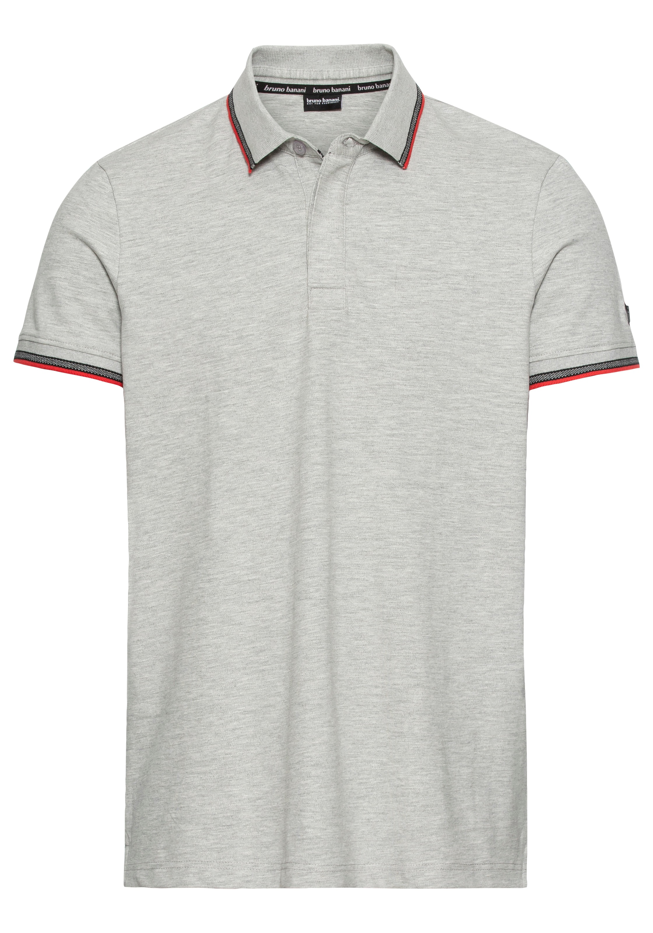 Poloshirt BRUNO BANANI, Herren, Gr. 4XL (67/68), grau (grau melange), Piqué, Obermaterial: 90% Baumwolle, 5% Elasthan, 5% Viskose, meliert, schmal, Bündchen, Shirts, Kurzarm, schmal geschnitten, Colourblocking-Optik 3