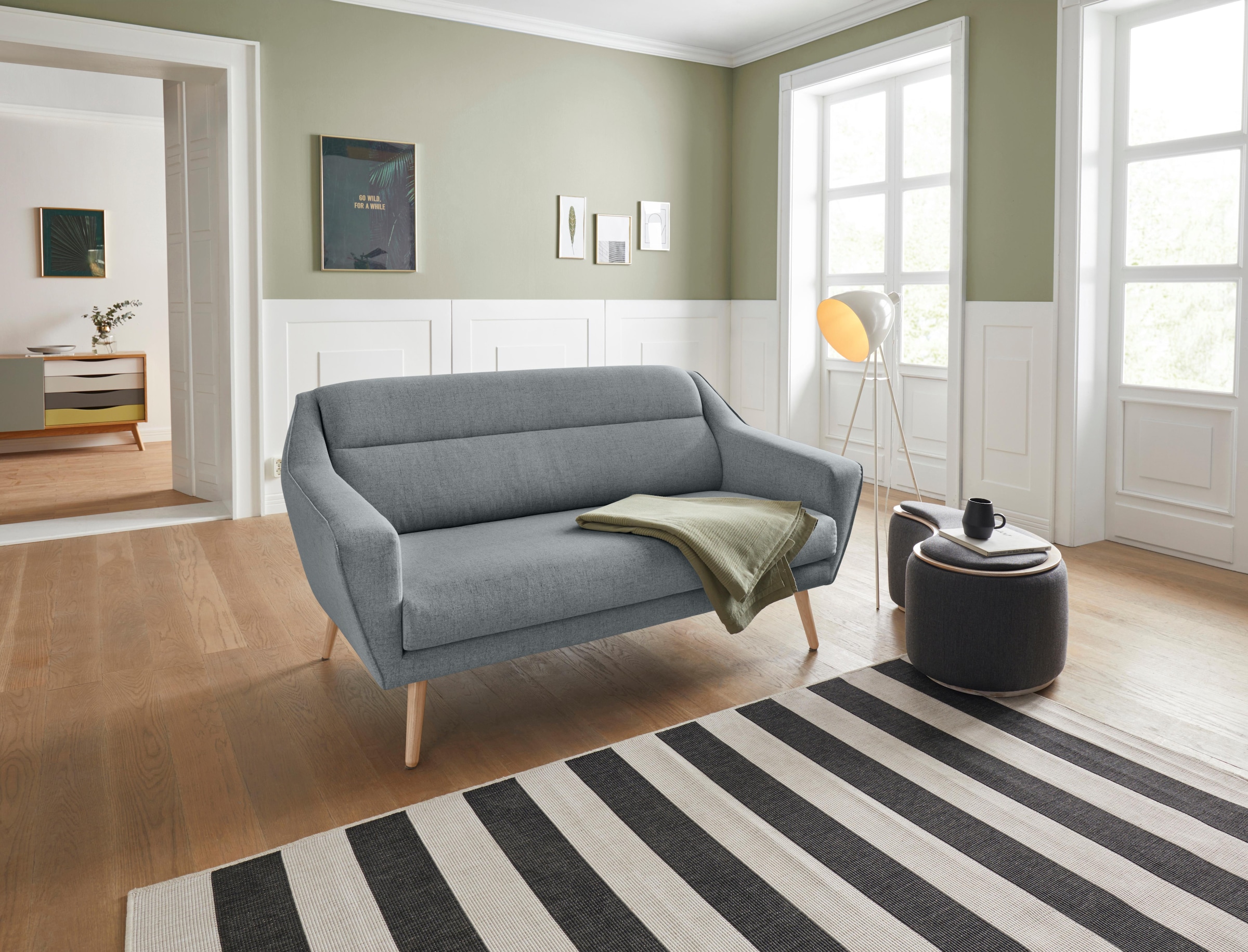 OTTO home 2-Sitzer "Bille" mit Naht im Rückenkissen und Eiche-Beinen, Desig günstig online kaufen