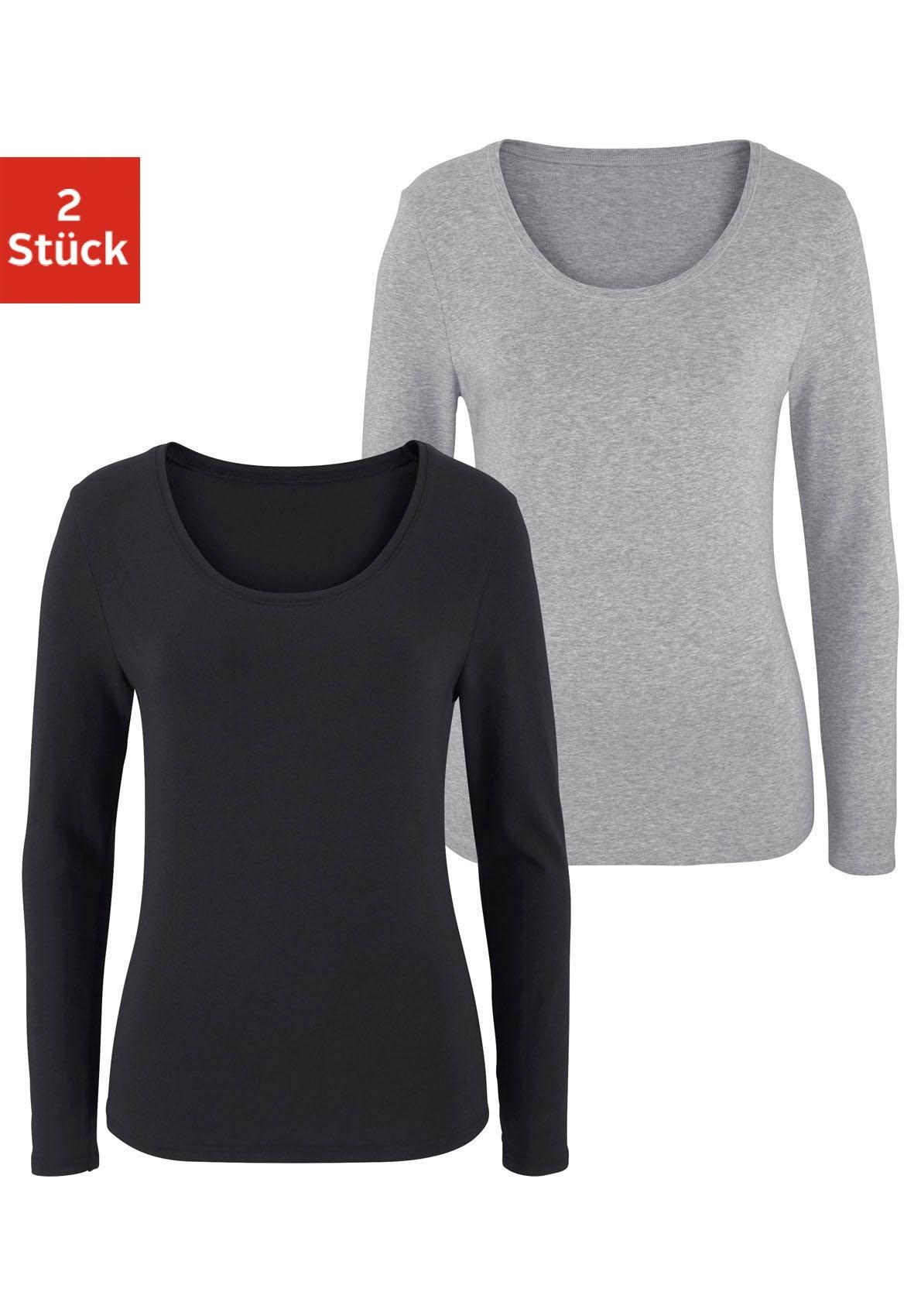Vivance Langarmshirt "aus elastischer Baumwoll-Qualität" 2er-Pack, aus elastischer Baumwoll-Qualität, besonders weich