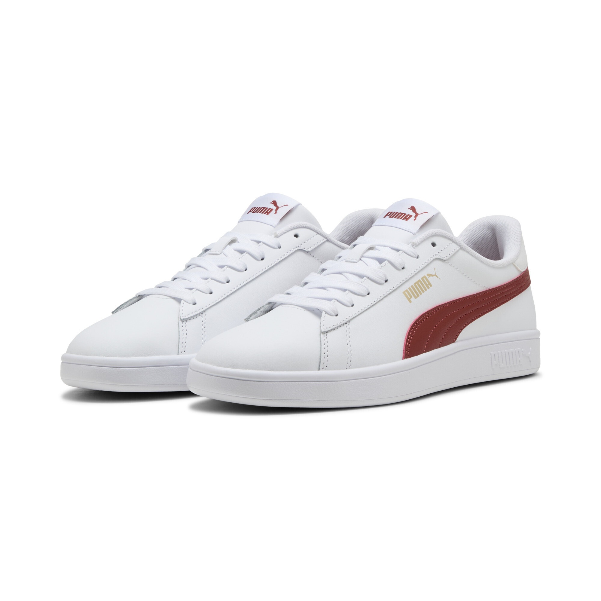 Sneaker PUMA "Smash 3.0 Sneakers Erwachsene", Damen, Gr. 36, weiß bordeaux rot, Obermaterial: Synthetik, Textil, Kuhleder, Leder; Futter: Textil; Innensohle: Textil; Laufsohle: Gummi, Schuhe Sneaker