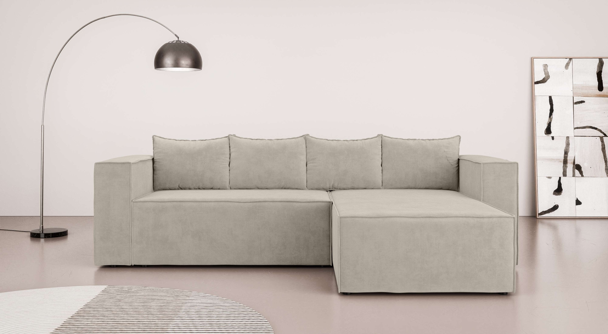 INOSIGN Ecksofa »LINCOLNVILLE mit Bettfunktion und Bettkasten, Maße B/H/T 244/76/150 cm«, L-Form mit Wellenunterfederung, Recamiere beidseitig montierbar