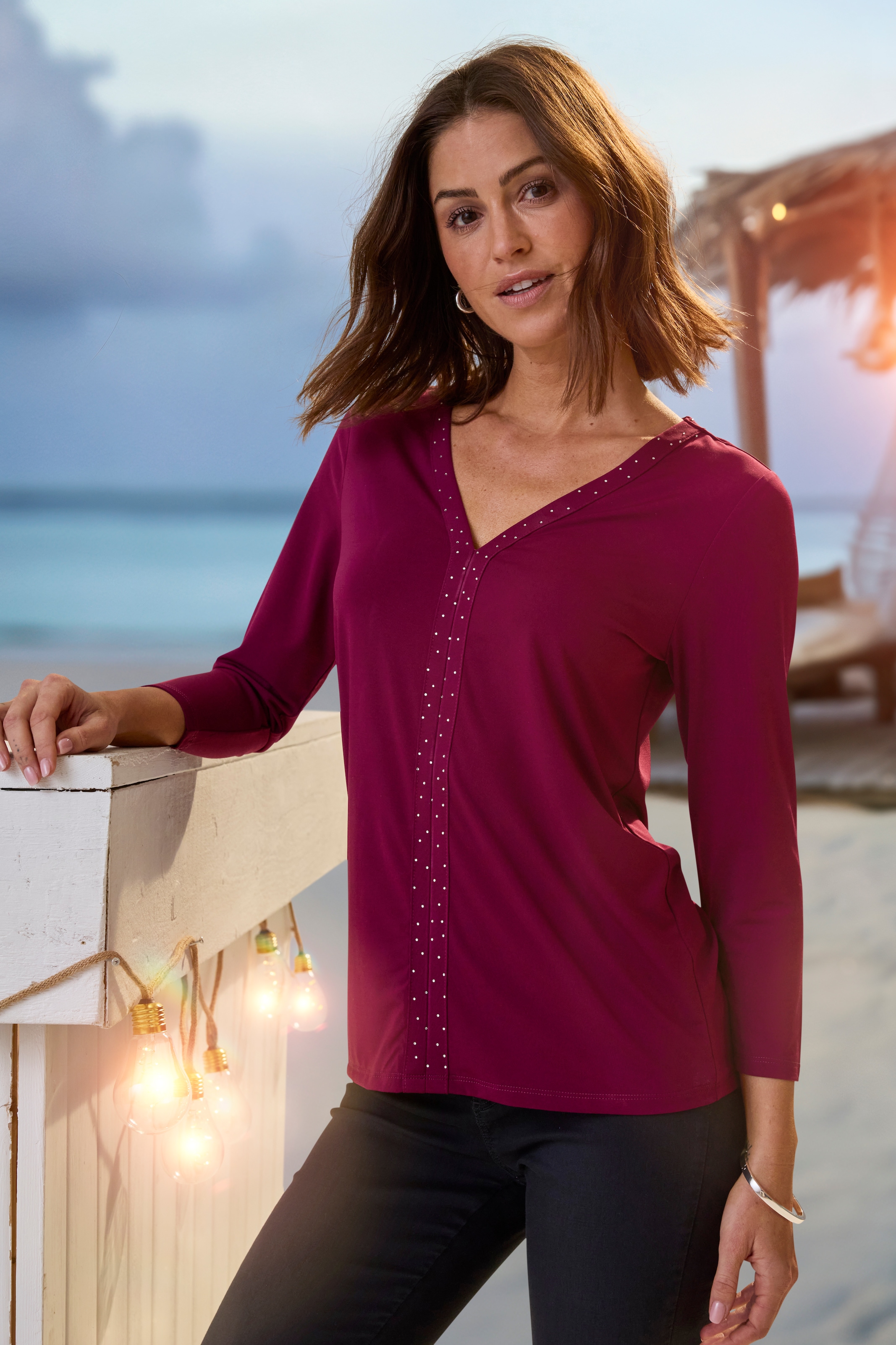 LASCANA 3/4-Arm-Shirt "mit modischen Glitzerdetails", aus bügelfreier Quali günstig online kaufen