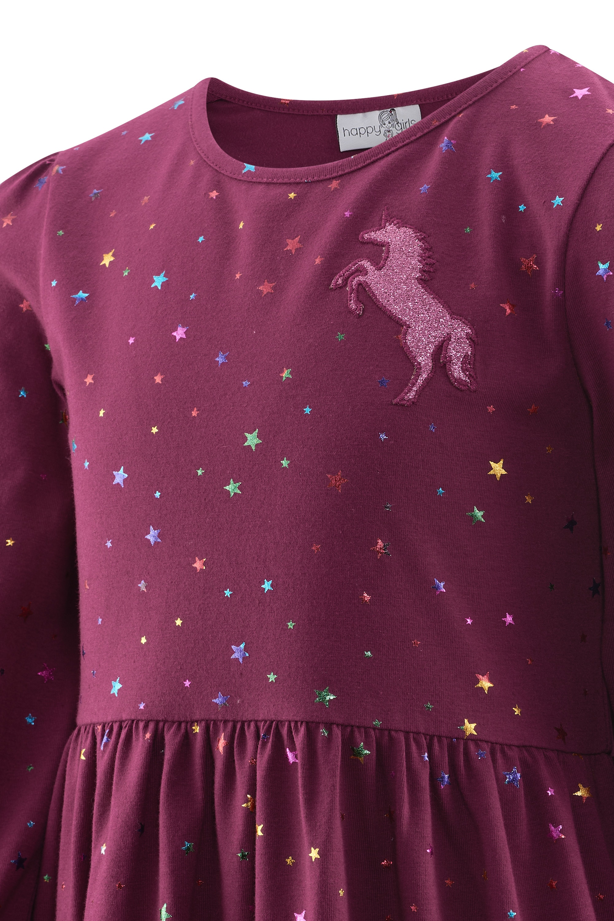 happy girls Jerseykleid Baumwolle mit Stretch, Alloverdruck, Glitzer Applikation
