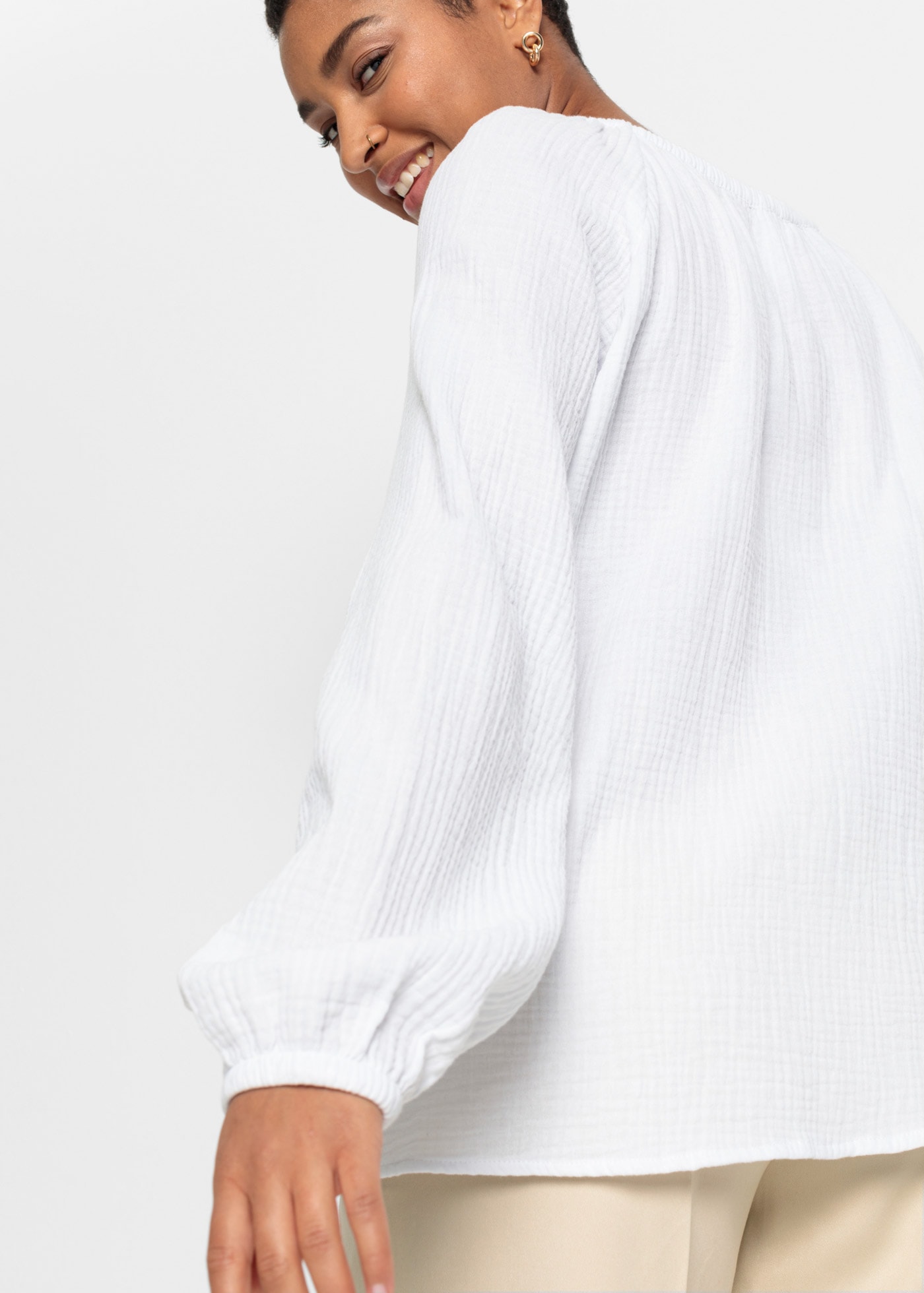 bonprix Langarmbluse »Musselin-Bluse aus Baumwolle« Musselin-Bluse aus Baumwolle