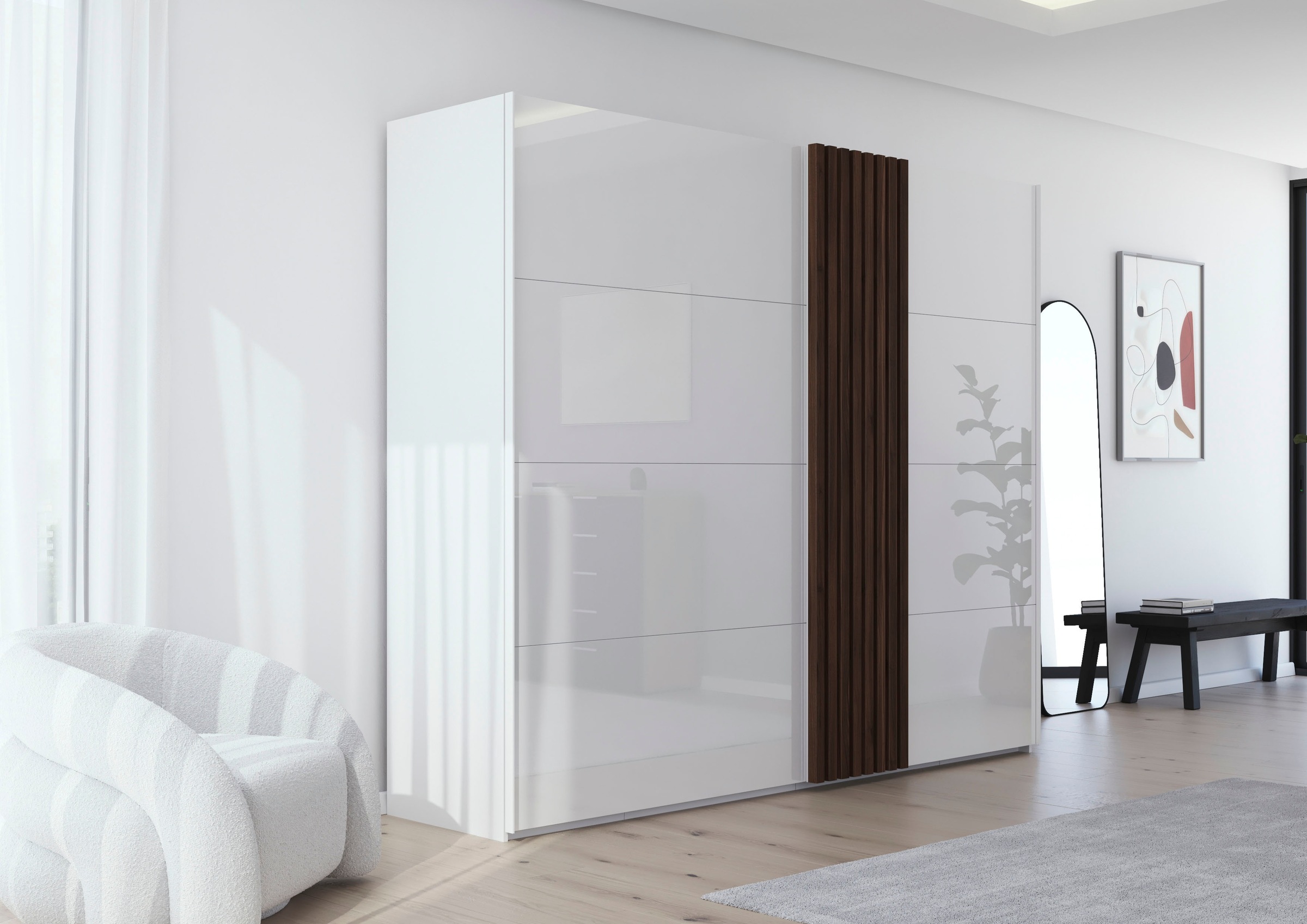 rauch Schwebetürenschrank »Kleiderschrank Schrank Garderobe Wäscheschrank TEGIO«, mit hochwertigen Holzdekoraufleistung und Glasfront MADE IN GERMANY