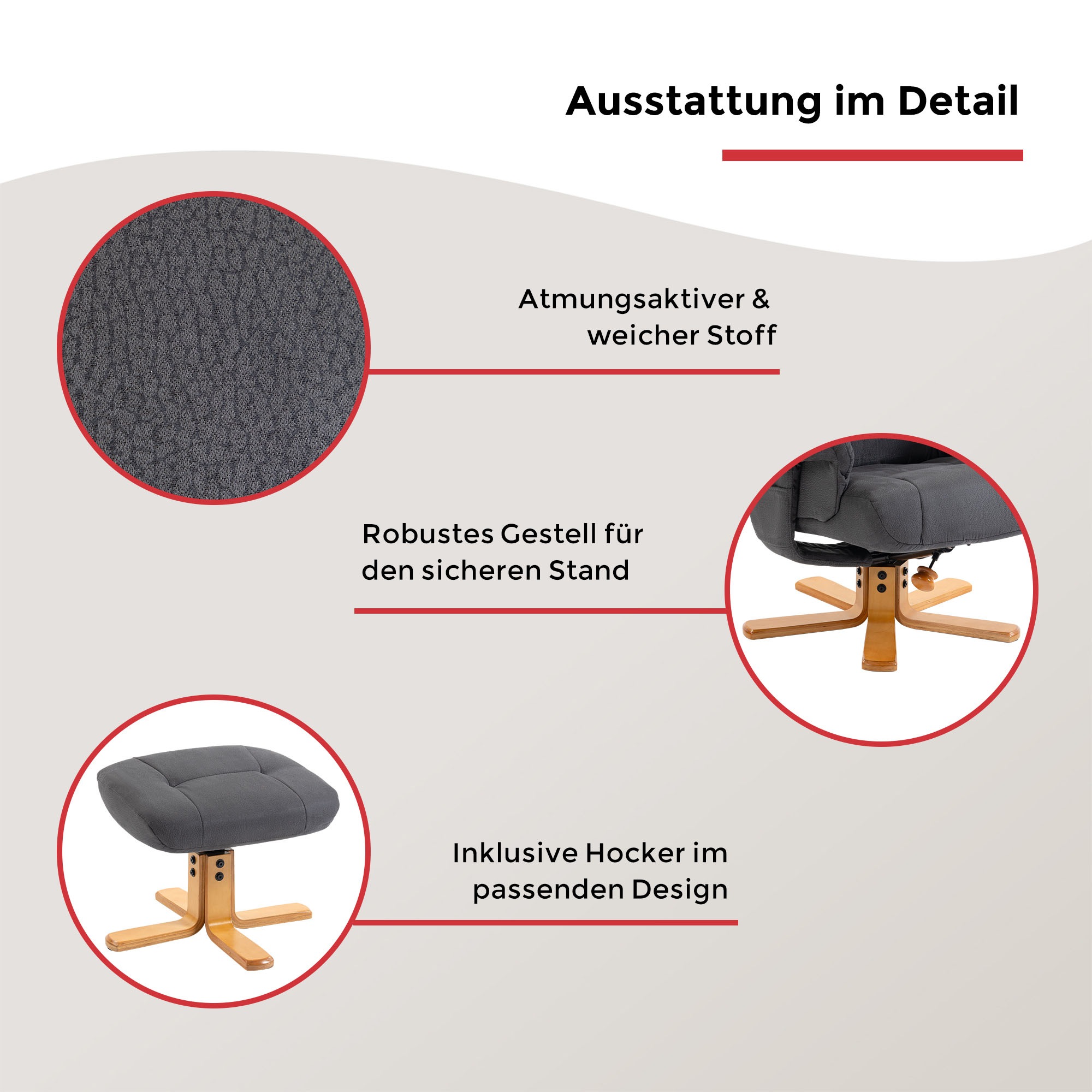 Thumbnail - Duo Collection TV-Sessel "Bordeaux" mit Hocker und Relaxfunktion, 360 Grad drehbar