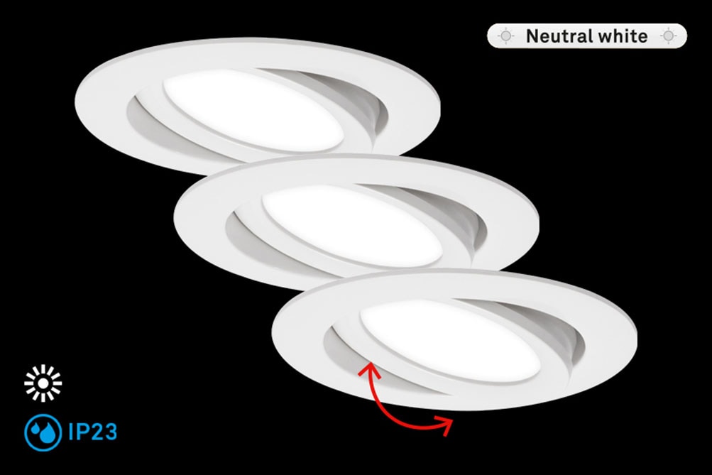 Briloner Leuchten LED Einbauleuchte »FLAT IN«, 3er-Set, Schutzart IP23, LED fest verbaut, schwenkbar