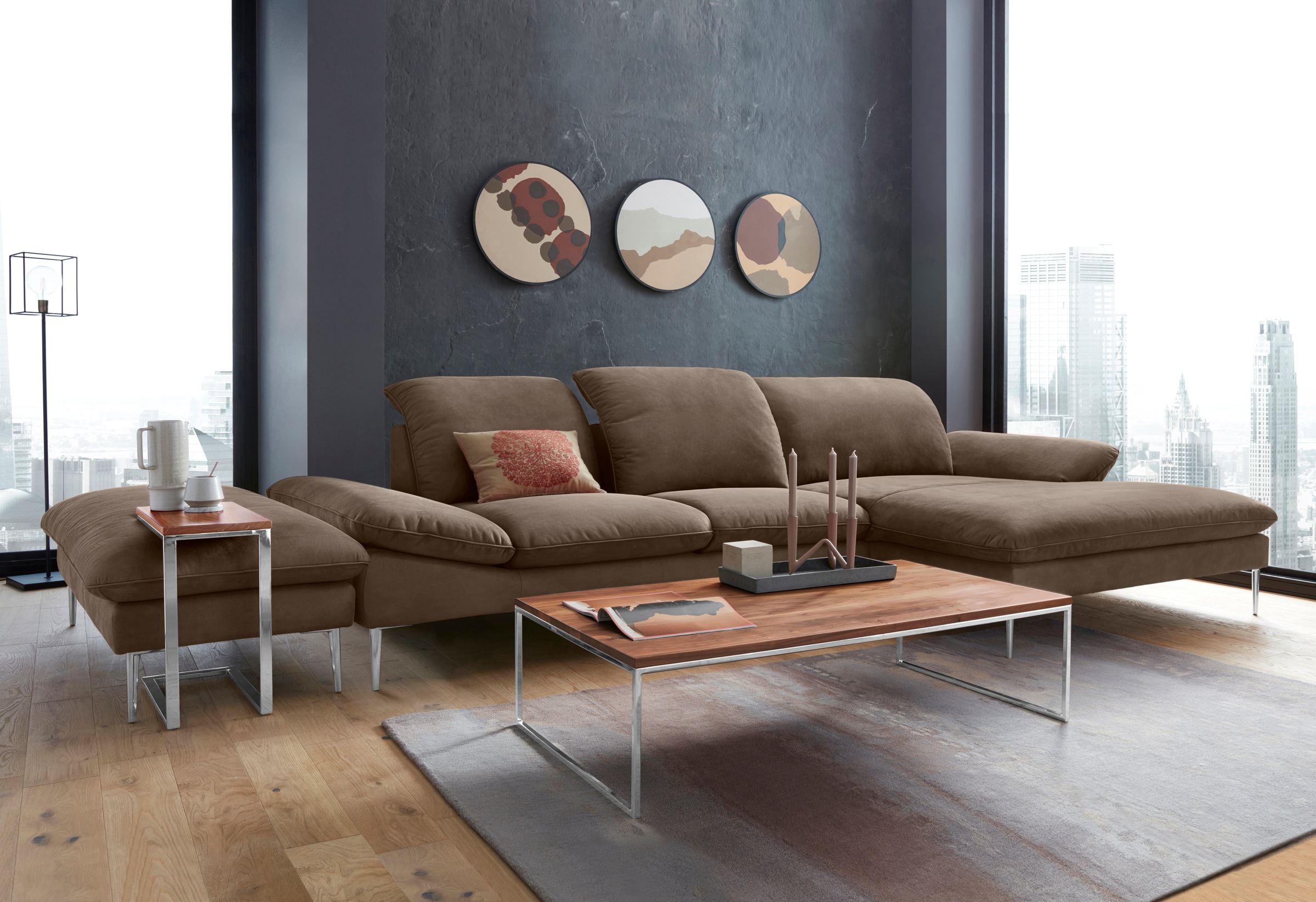W.SCHILLIG Ecksofa »enjoy&MORE, Designsofa, bequem, zeitlos und elegant, L-Form«, mit Sitztiefenverstellung, Füße Chrom glänzend, Breite 340 cm