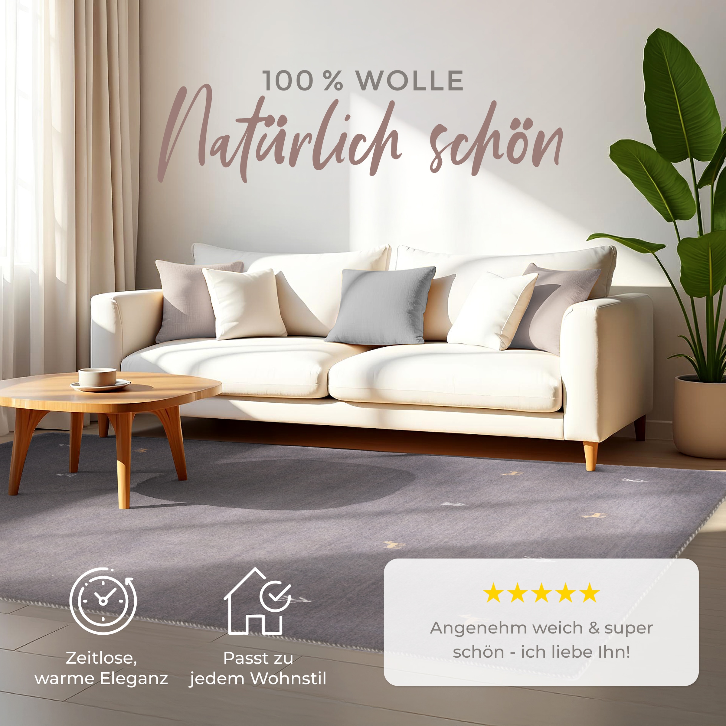 carpetfine Wollteppich »Gabbeh Uni,  auch als Läufer und Rund erhältlich« rechteckig 15 mm Höhe reine Wolle, handgewebt, Gabbeh Loom Tiermotiv, große Farbauswahl