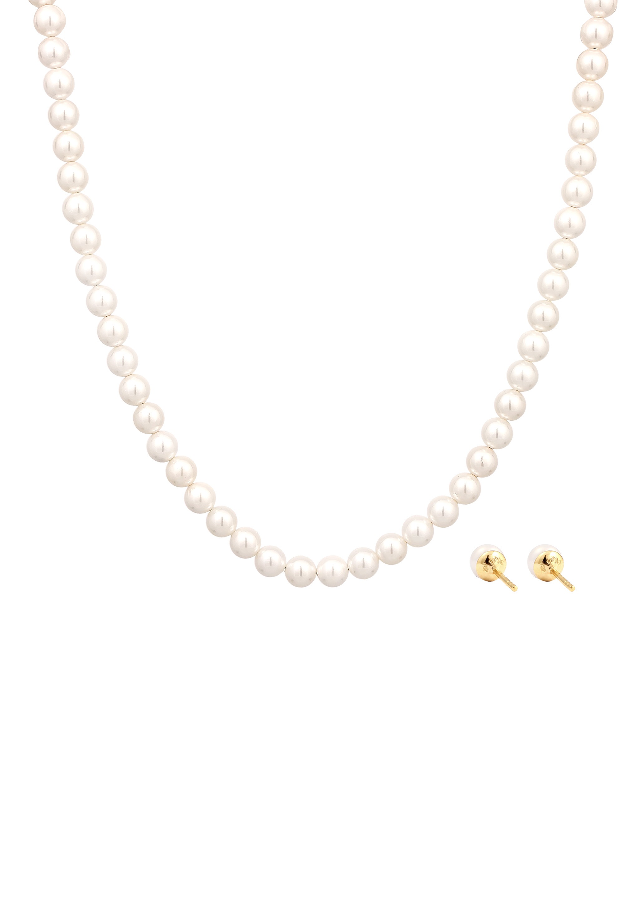 Elli Ohrring und Ketten Set »Schmuckset Süßwasserzuchtperlen Weiß 925 Sterling Silber vergoldet« ()