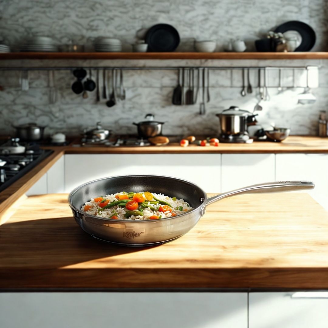 Käfer Bratpfanne »Käfer Edelstahlpfanne«, Edelstahl 18/10, (1 tlg.), Edelstahl, Teflon Select®, ergonomisch, induktionsgeeignet
