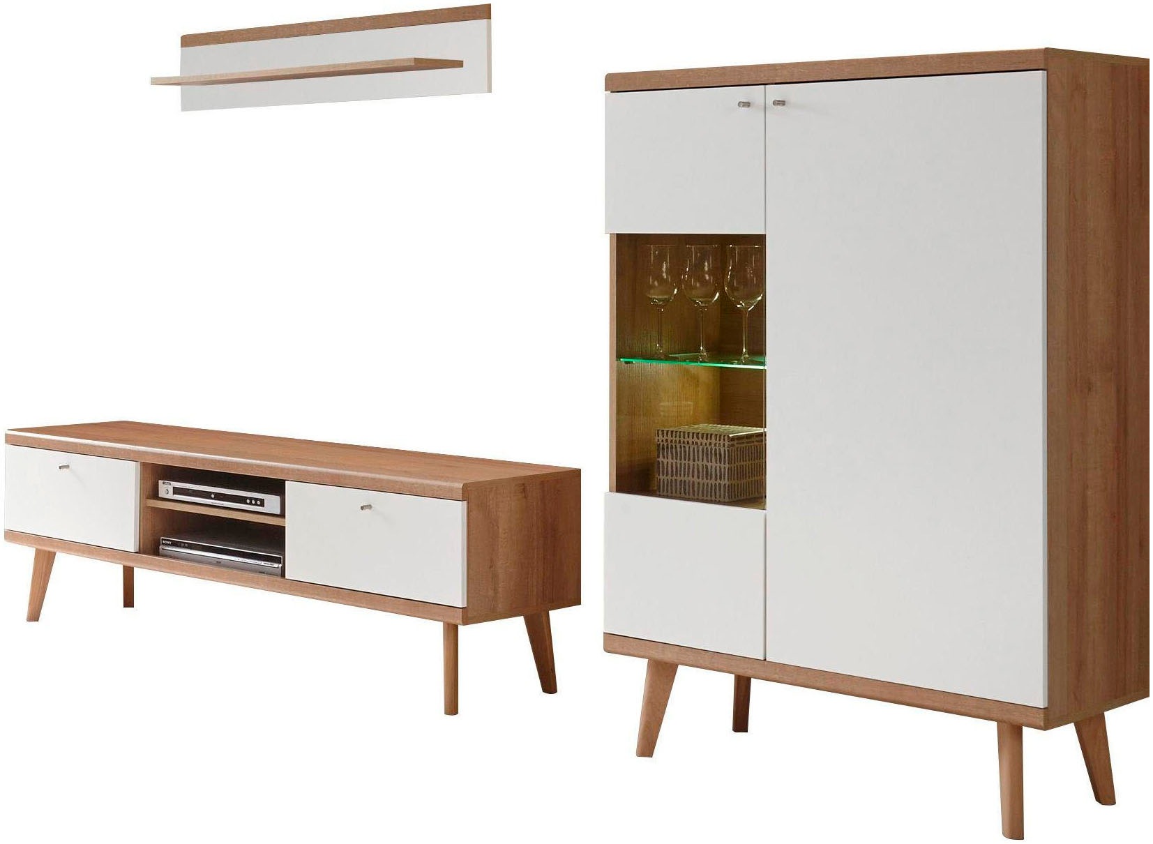 andas Wohnwand "Merle" Set, 3 Stk. tlg. mit besonderer Rahmenoptik günstig online kaufen
