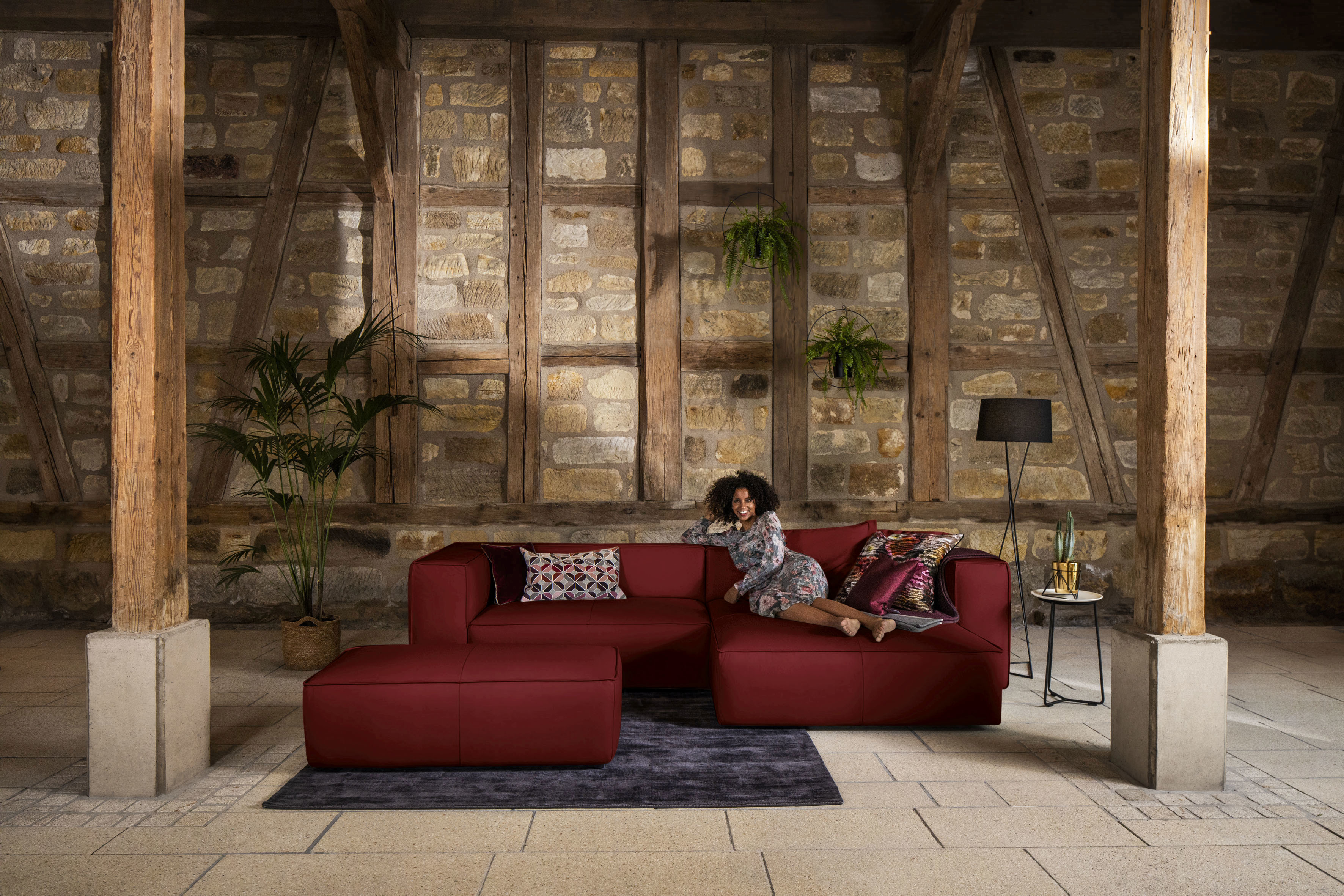 W.SCHILLIG Ecksofa "around-the-block Mega-Sofa & Hocker, viel Platz, Breite 300cm, L-Form" inklusive Hocker, mit eleganter Biese, mit Federkern