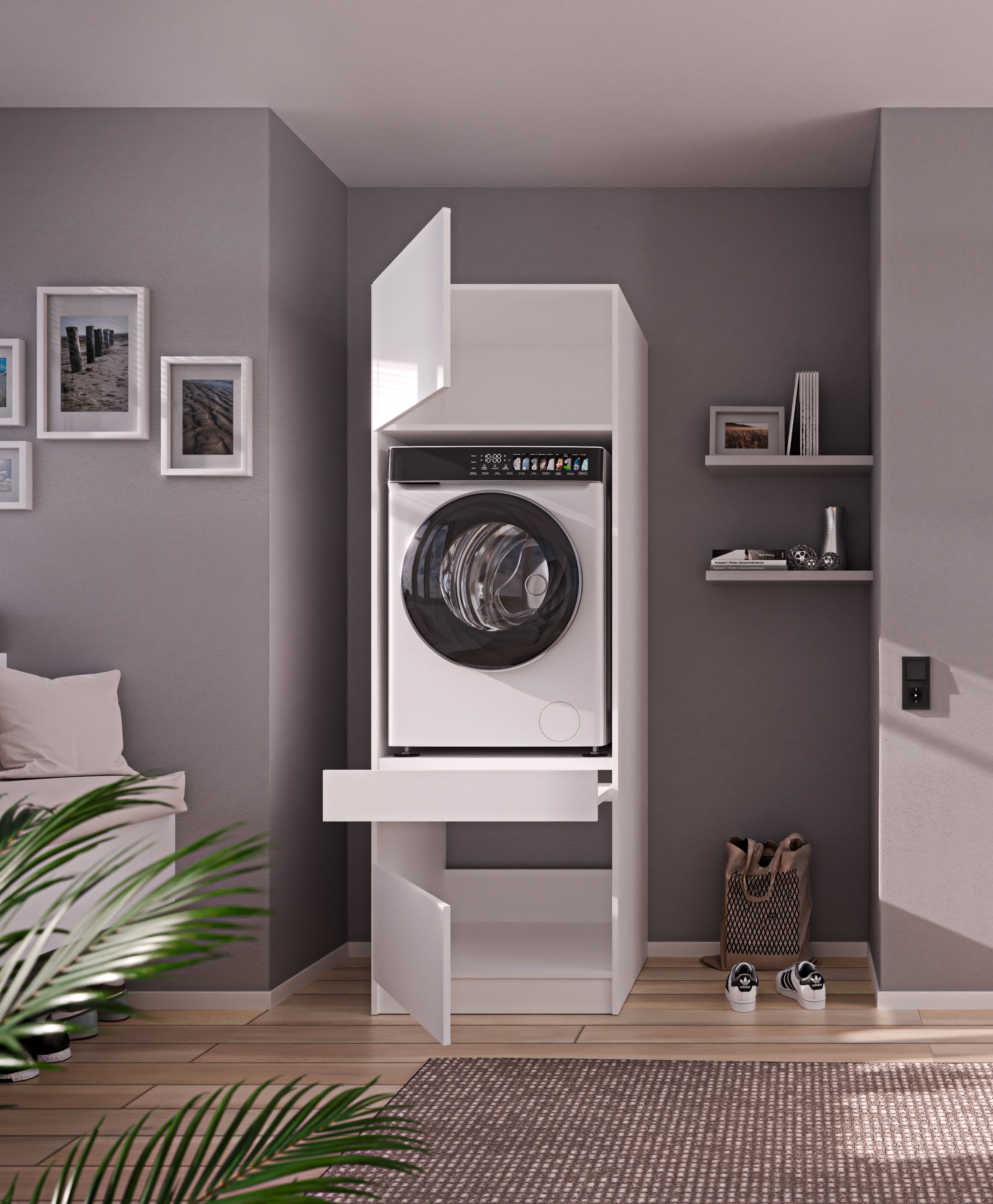 BASIC by Balculina Waschmaschinenumbauschrank »Washhome B/T/H 68x200x68 cm« 1 Stk. tlg. Breite 68cm, ausziebarer Tablerboden