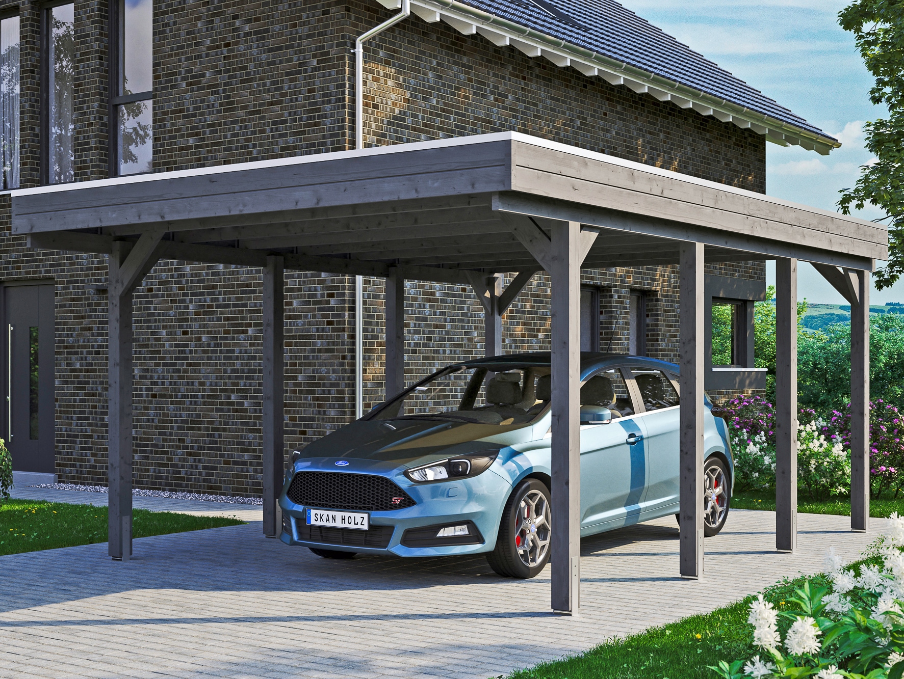 Skanholz Einzelcarport "Friesland" Massivholz 355 cm dunkelgrau