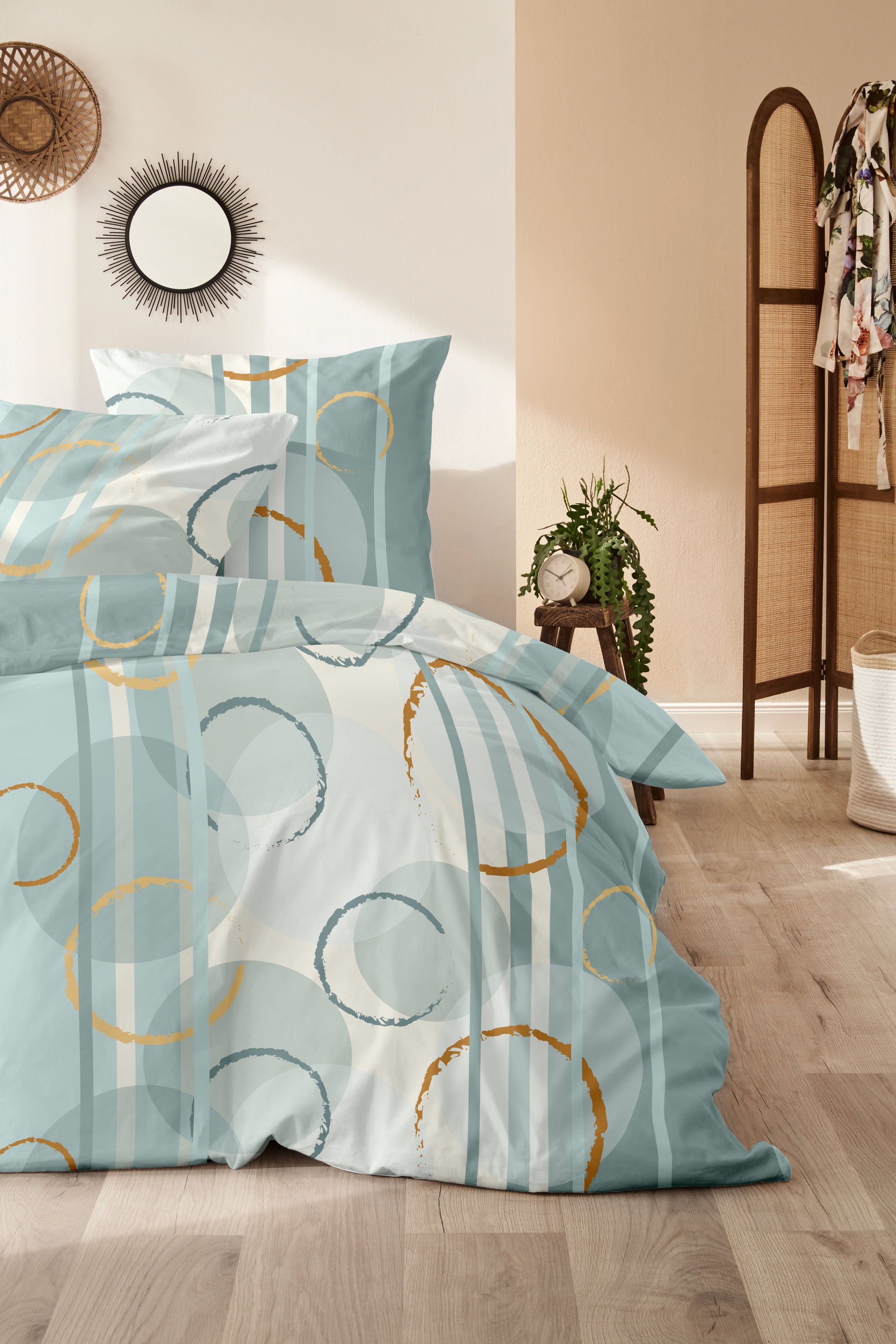 Primera Bettwäsche "Biber-Bettwäsche Circular" 2 Stk. mit abstrakten Kreise günstig online kaufen