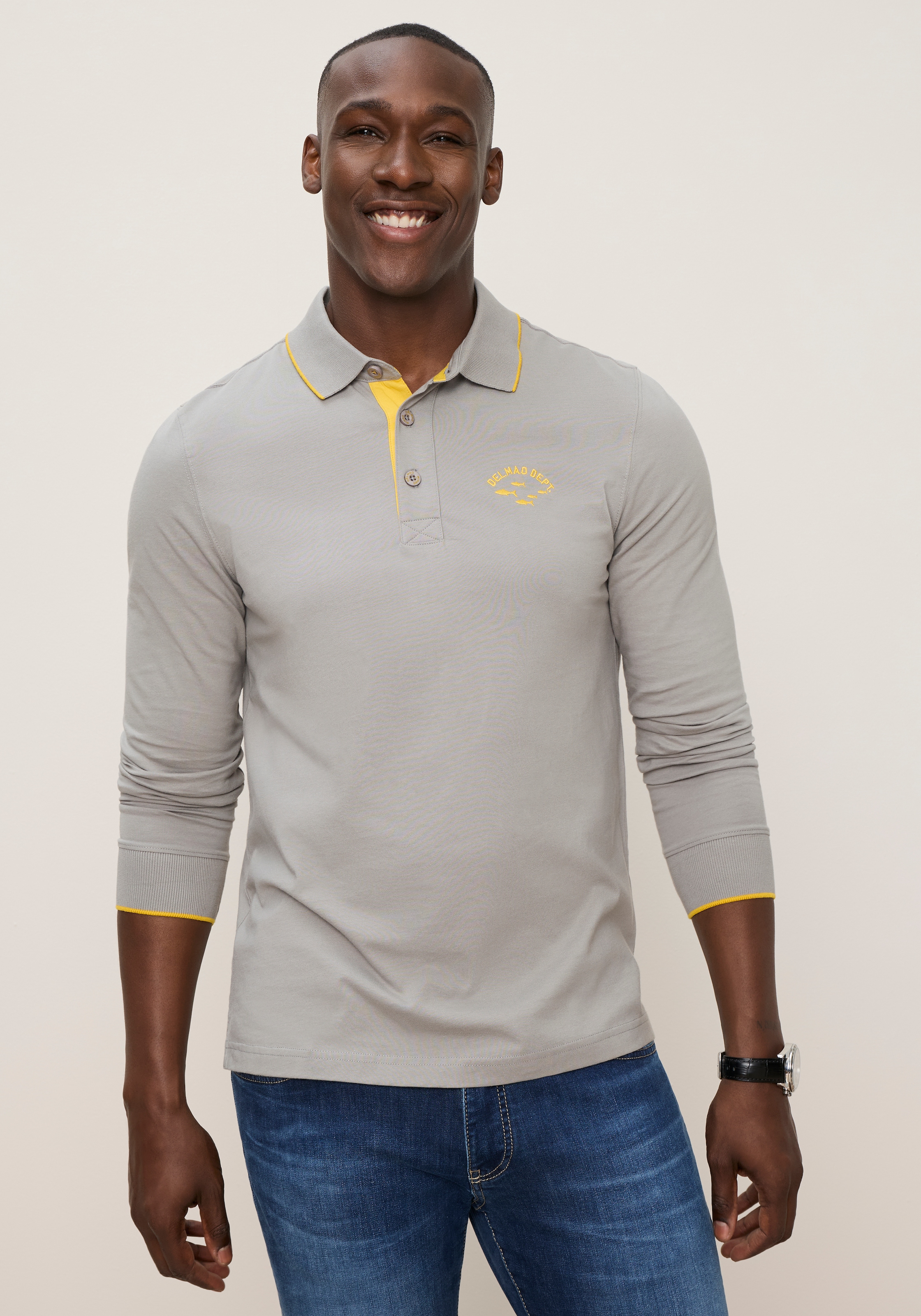 DELMAO Poloshirt Normal geschnittene Passform, mit Langarm
