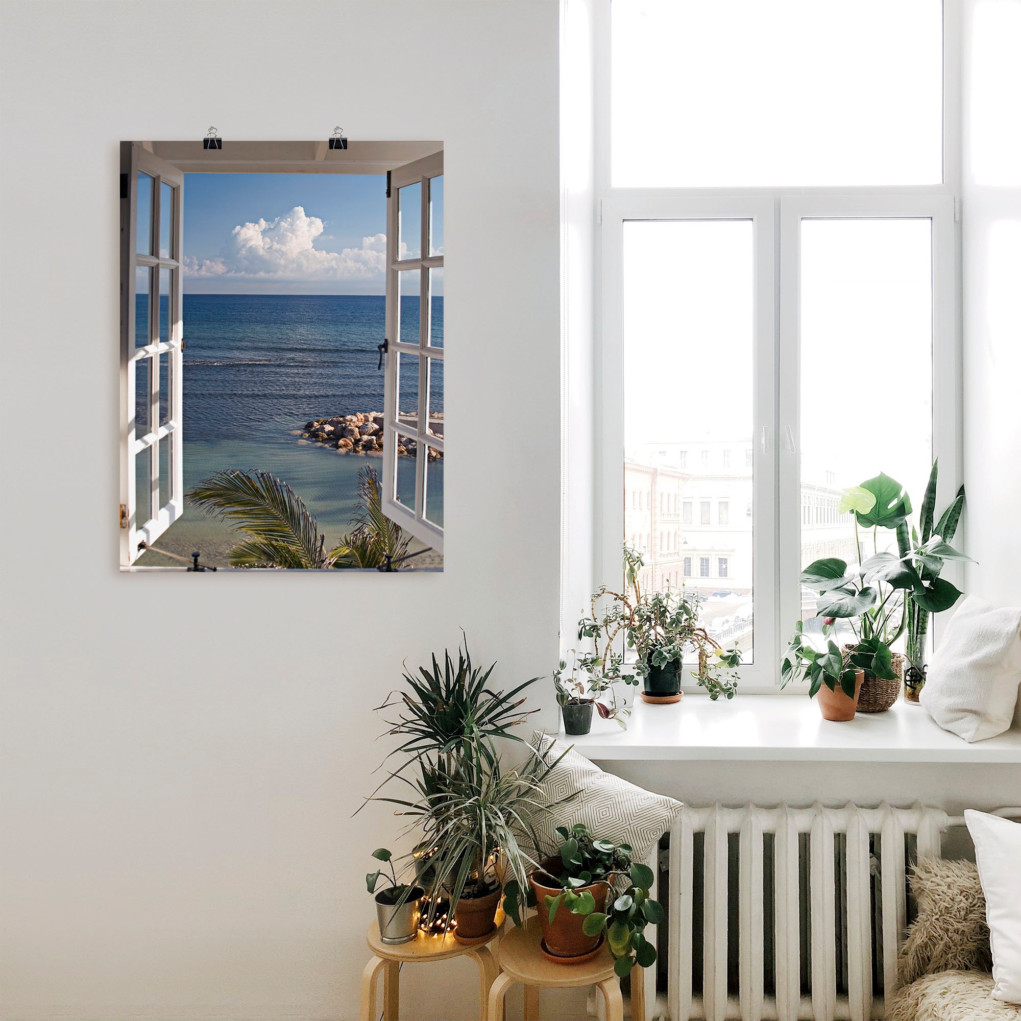 Wandbild ARTLAND "Fenster zum Paradies", blau (farbe bild(er): blau), B:60cm H:80cm, Bilder, als Alubild, Leinwandbild, Poster in verschied. Größen 5