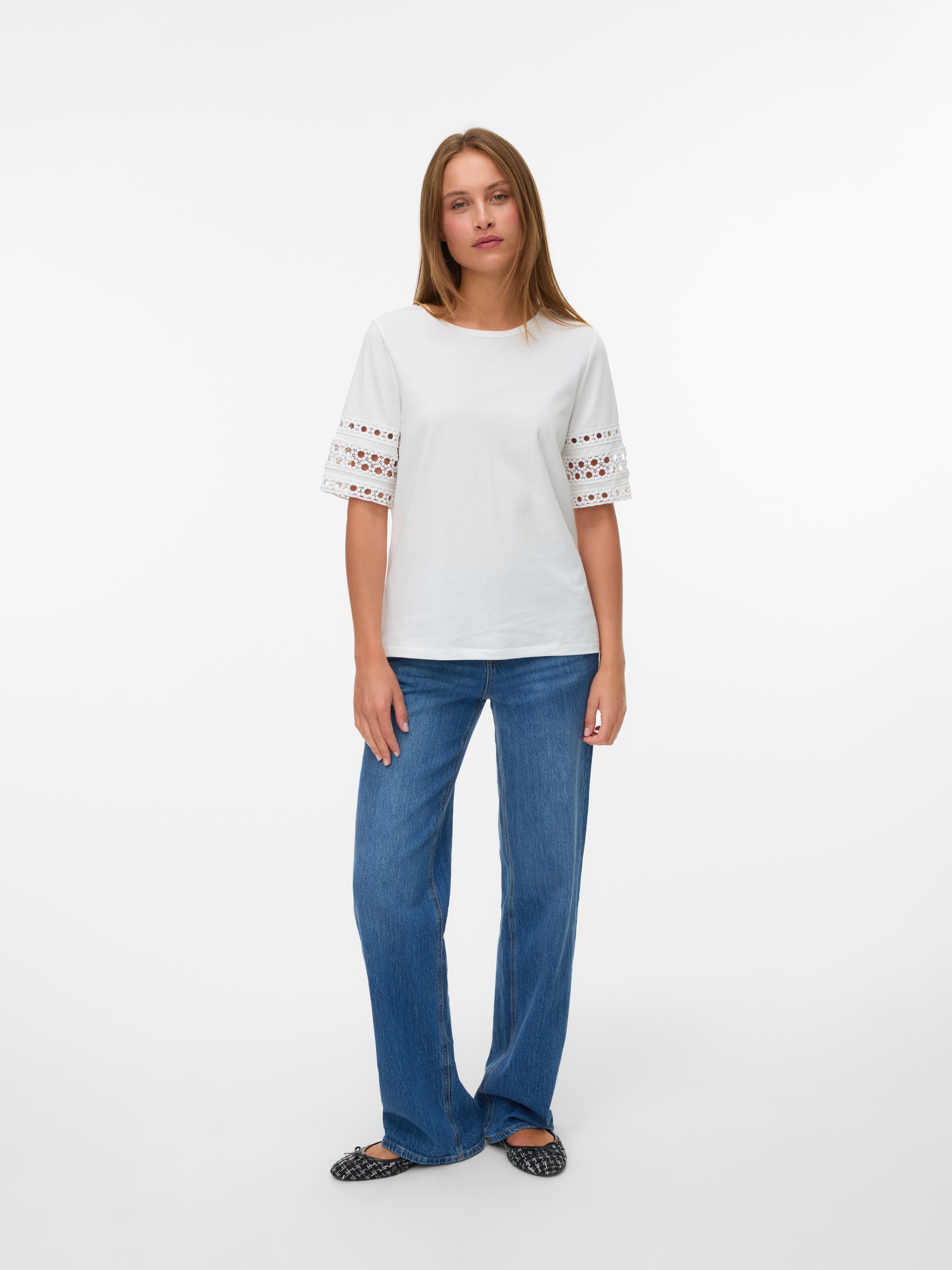 Vero Moda VMIVACY 2/4 O-Neck Top Jrs Btq White Medium 3