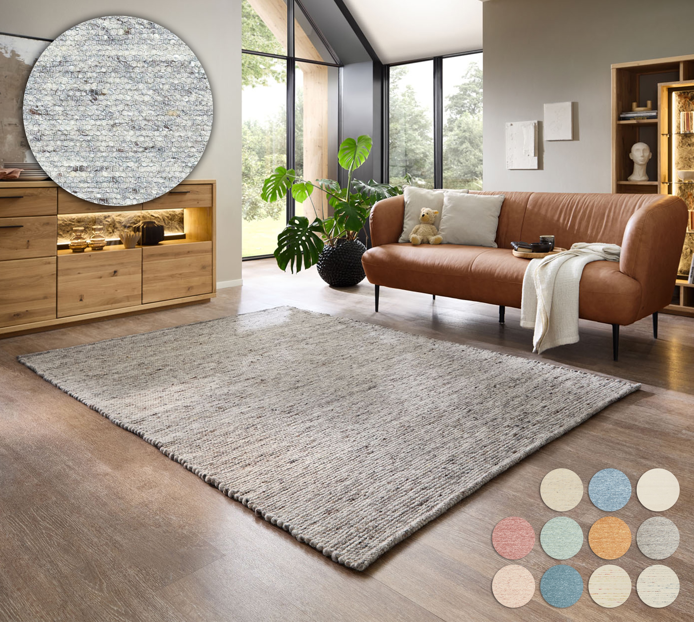 Wollteppich OTTO HOME "Pirker", beige (naturgrau), B:190cm H:12mm L:250cm, Schurwolle, Teppiche, Wendeteppich, meliert, reine Wolle, handgewebt, Scandi, Wohnzimmer