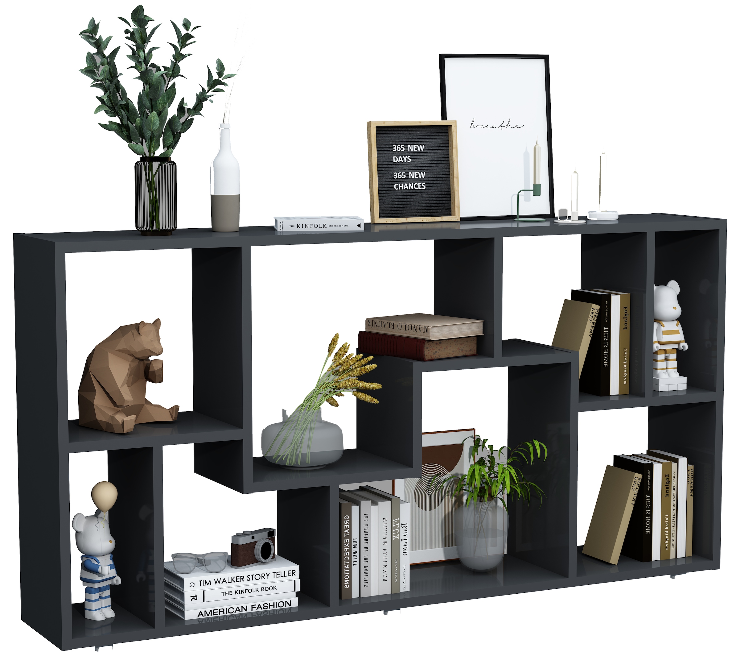 Standregal VCM, B:116cm T:20cmanthrazit, Wohnzimmer, Regale, "Holz Stand Regal Raumteiler Bücherregal Lanisa L"