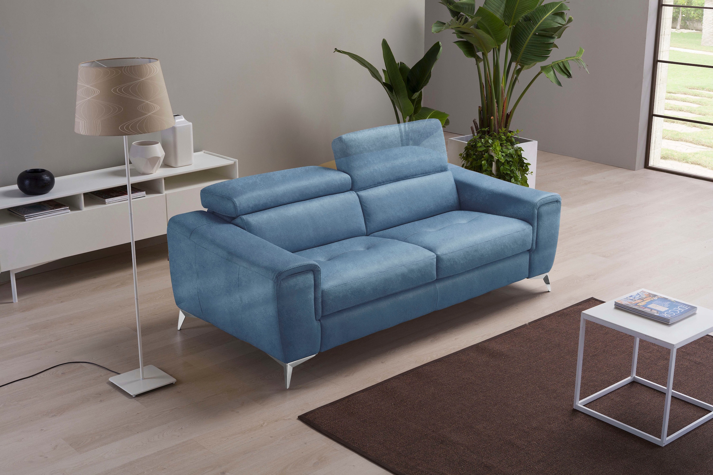 Egoitaliano 2,5-Sitzer »Francine, Designsofa, Loungesofa, Breite 213 cm, Fußfarbe chrom«, Designfuß, Luxus-Microfaser Lederoptik, ozeanblau