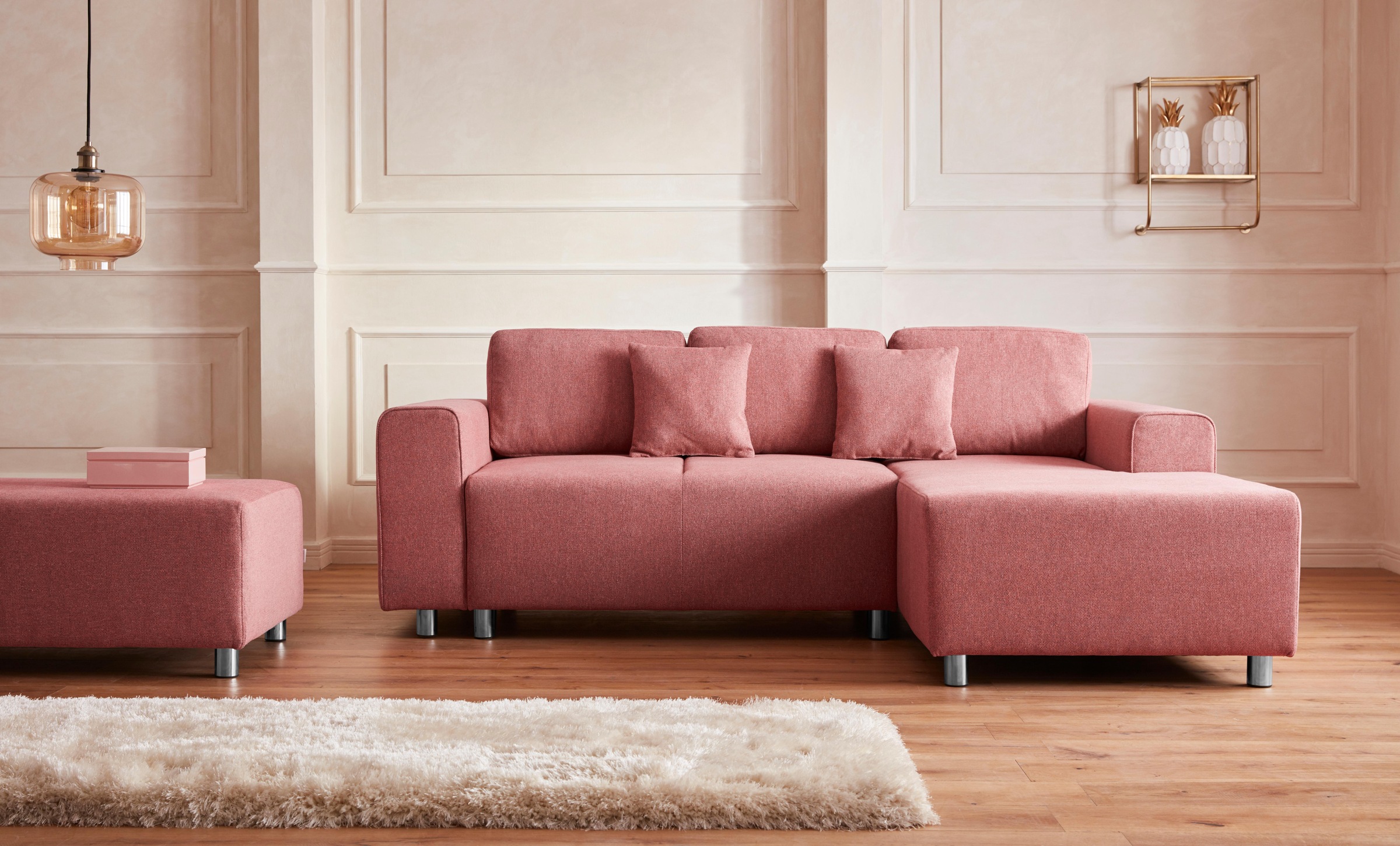 Home affaire Ecksofa "Györ" L-Form, wahlweise mit Bettfunktion und Bettkasten incl. 2 Zierkissen