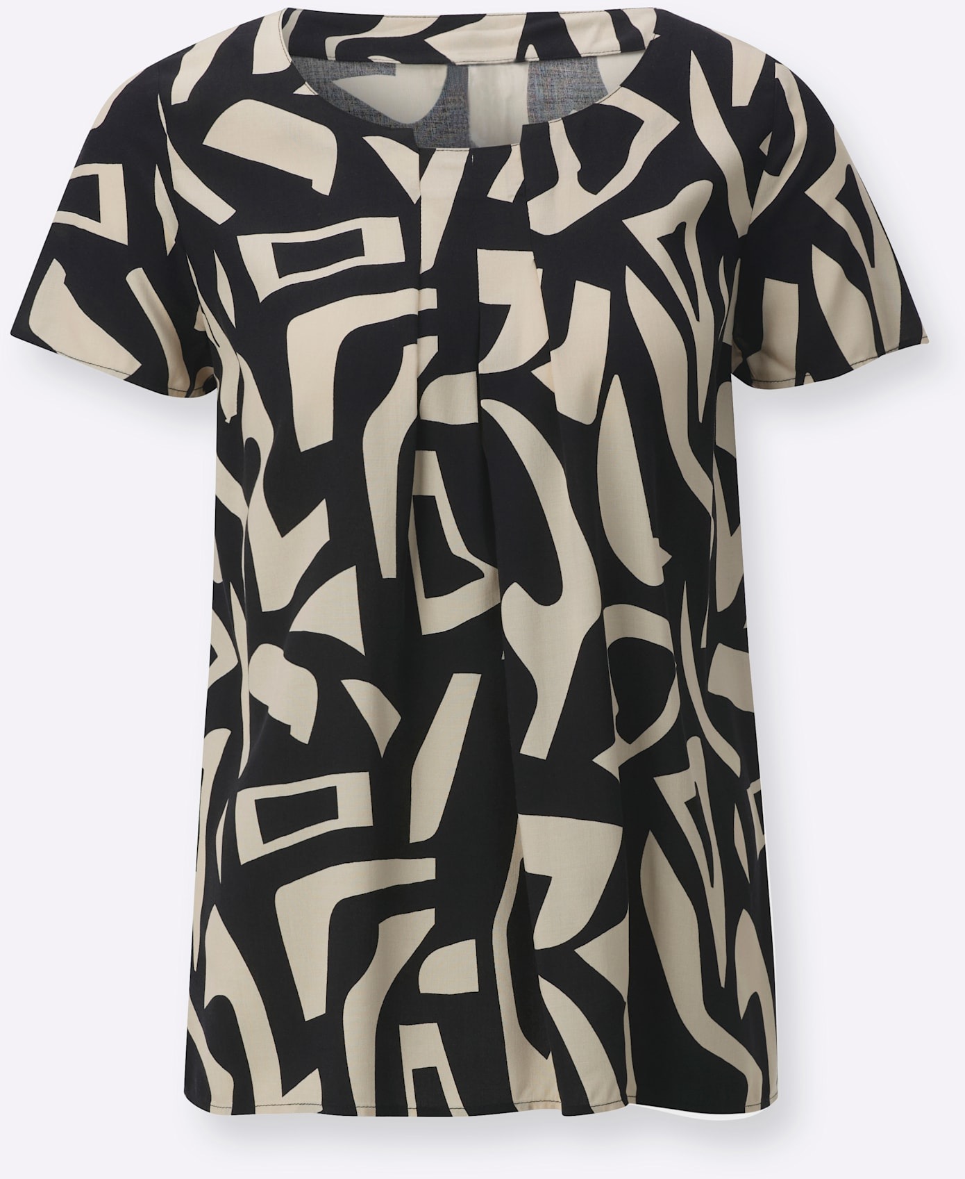 Creation L Women's Short Sleeve Blouse Sand/Black Patterned Size 50 3
