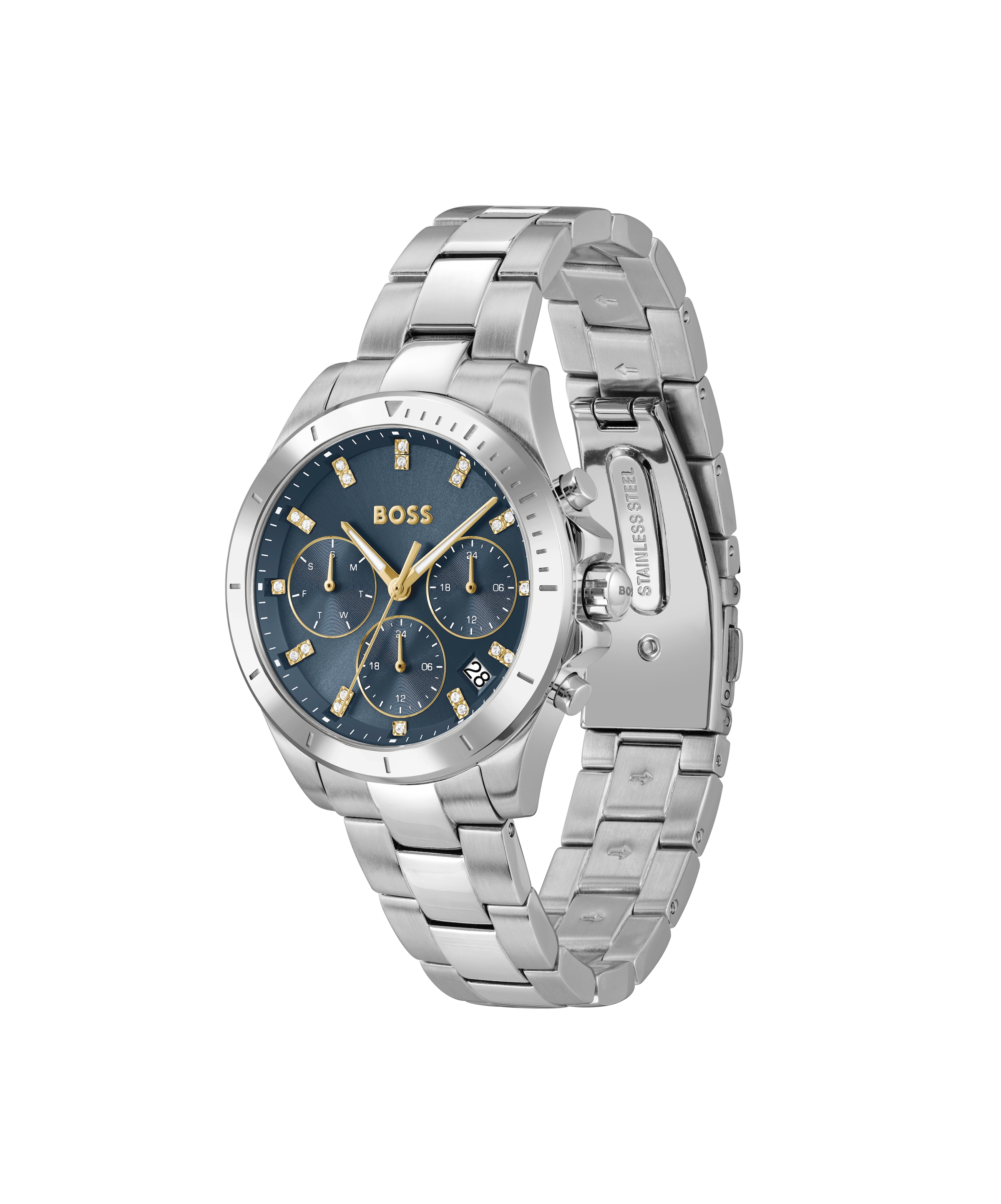BOSS Multifunktionsuhr »ALLEY«, Quarzuhr, Armbanduhr, Damenuhr, Edelstahlarmband, analog, Tag