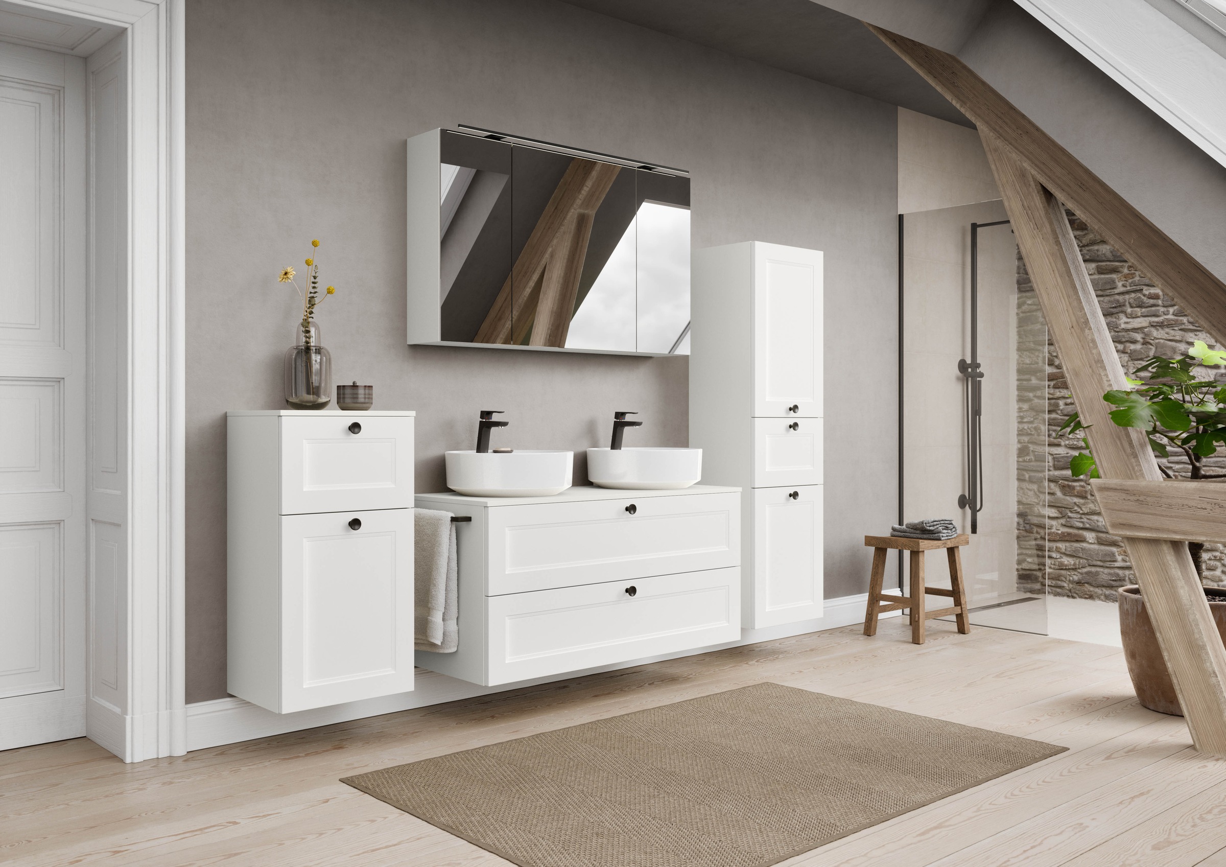 nobilia® Badmöbel-Set »Cascada« Set, inkl.  2 Aufsatzwaschbecken und Spiegelschrank mit Beleuchtung, 4 Stk. tlg.