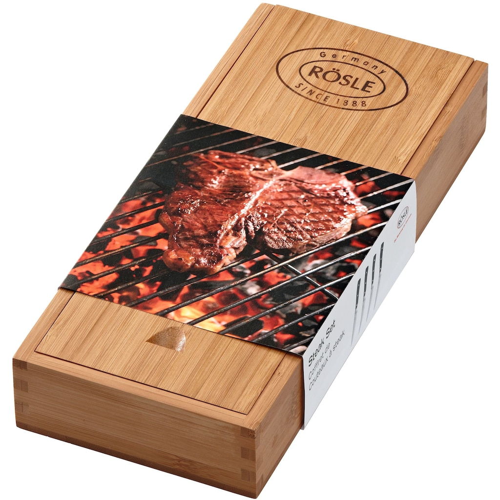 RÖSLE Steakmesser, (Set, 4 tlg.), 4 Steakmesser mit Klinge aus Klingenspezialstahl, inkl. Holzbox