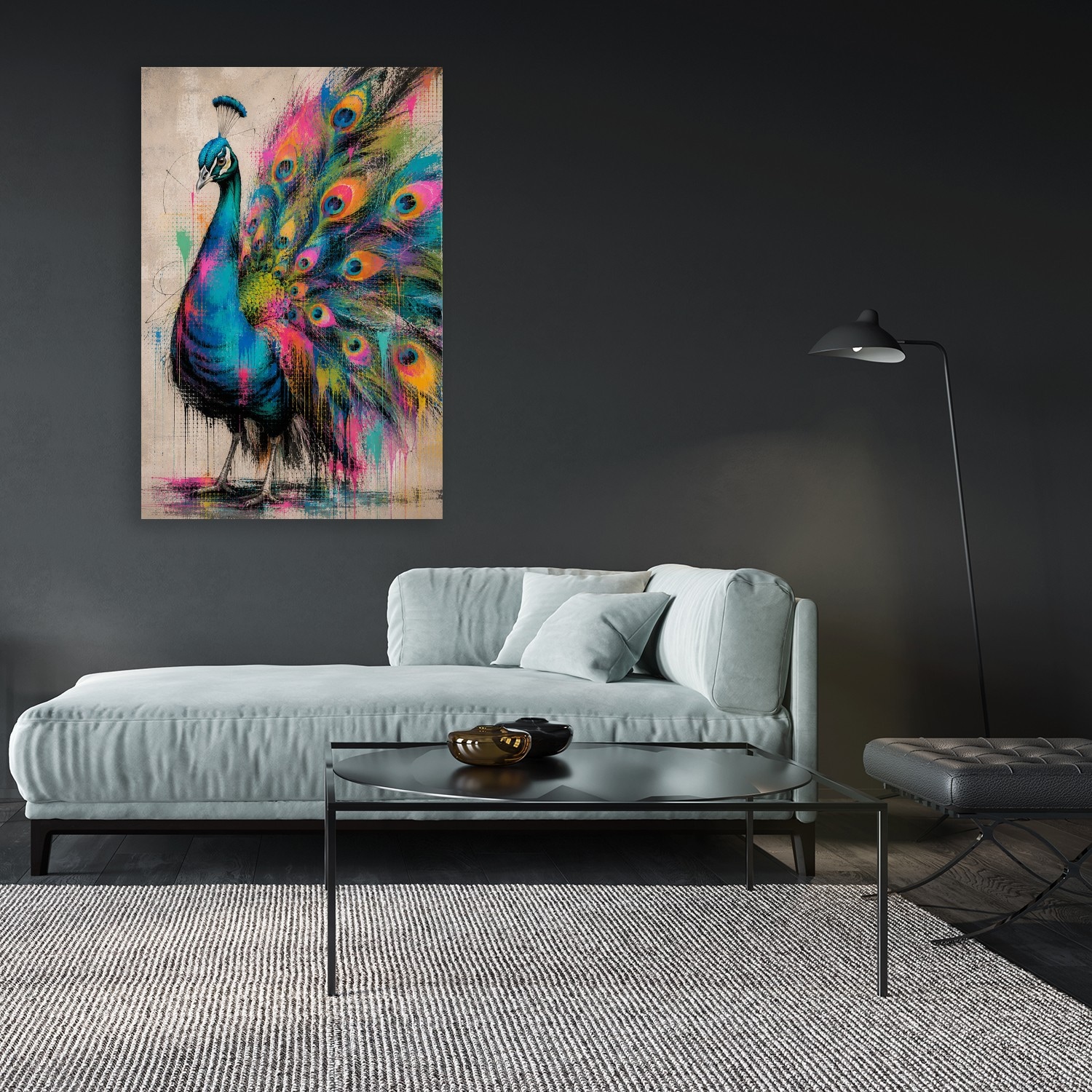 queence Acrylglasbild »Urban Art Bunter Blauer Pfau« Abstrakt | Pfau | Tiere 1 Stk. tlg. Wandbild Wohnzimmerdeko buntes Tiermotiv Abstrakte Kunst