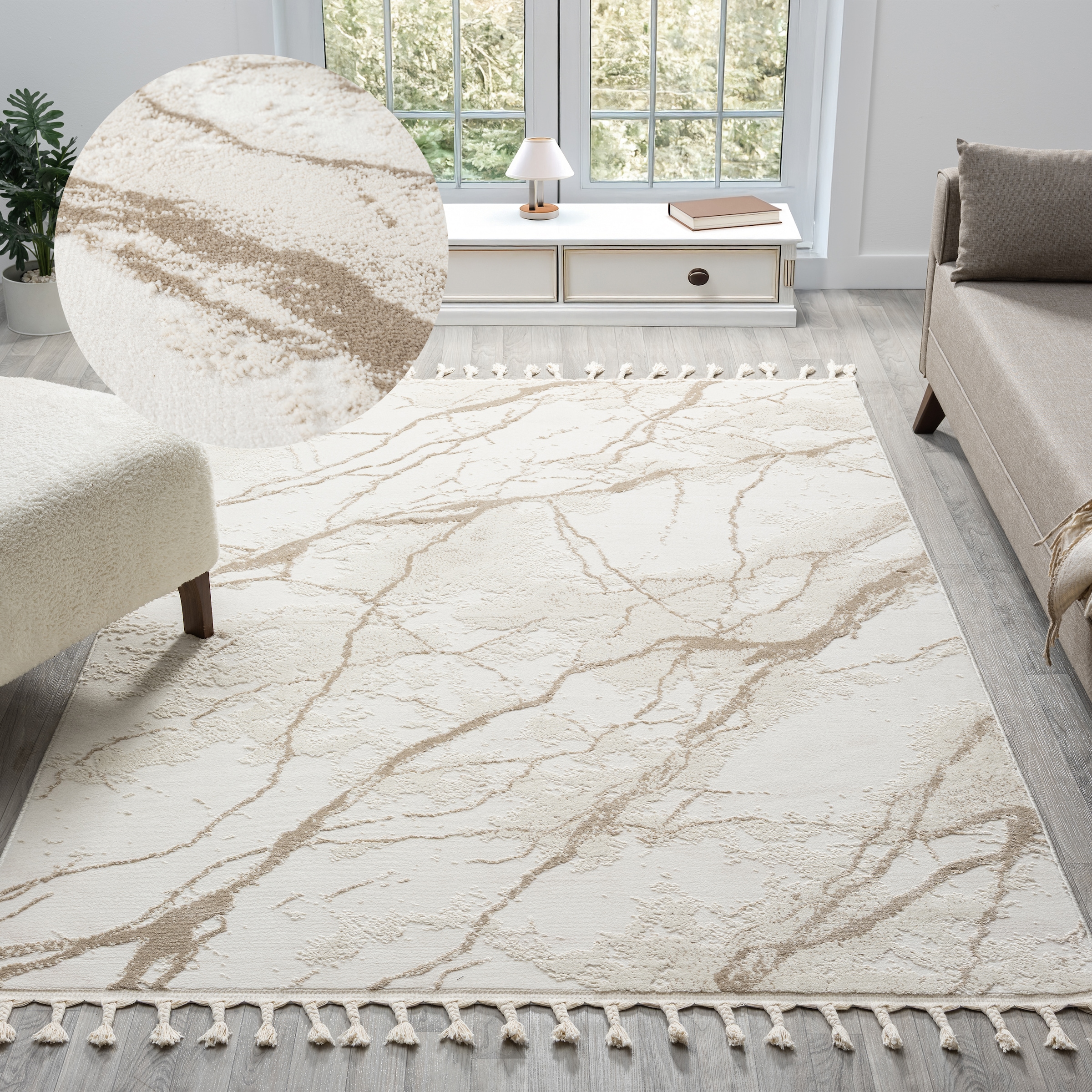 my home Teppich "Zoe, Hoch-Tief-Struktur" rechteckig 11 mm Höhe mit Fransen günstig online kaufen