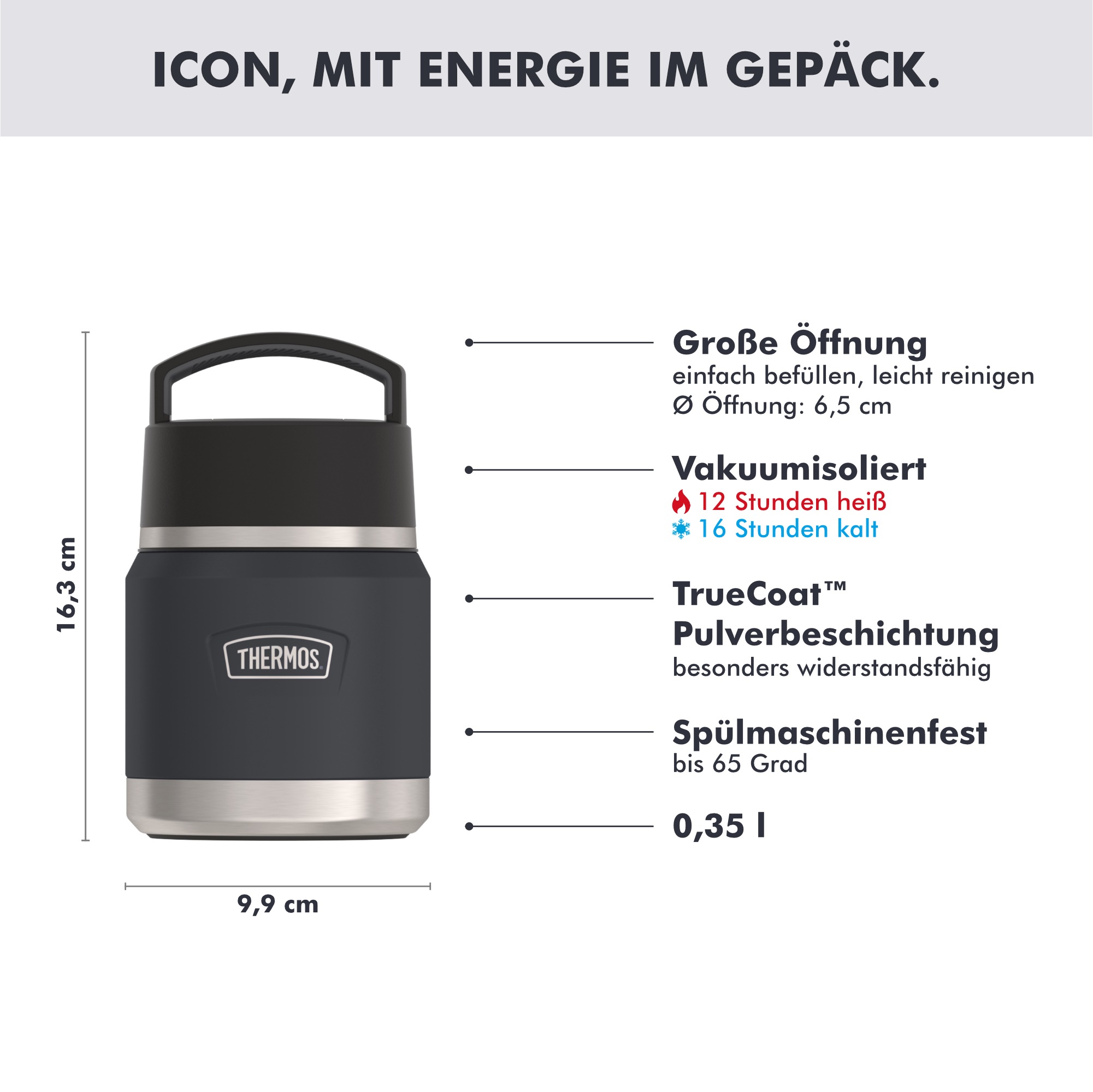 THERMOS Thermobehälter »ICON FOOD JAR, Thermobehälter für Essen, spülmaschinenfest« 0,35l, 12h heiß & 16h kalt, dicht & auslaufsicher, mit Löffel