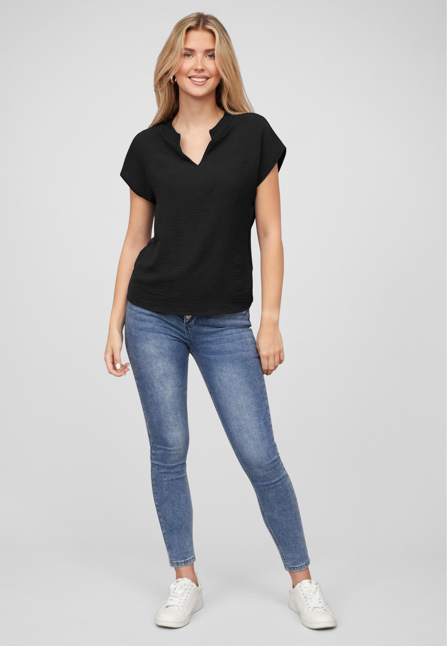 CLOUD 5IVE Klassische Bluse »CLOUD 5IVE Musselin Bluse mit V-Ausschnitt«